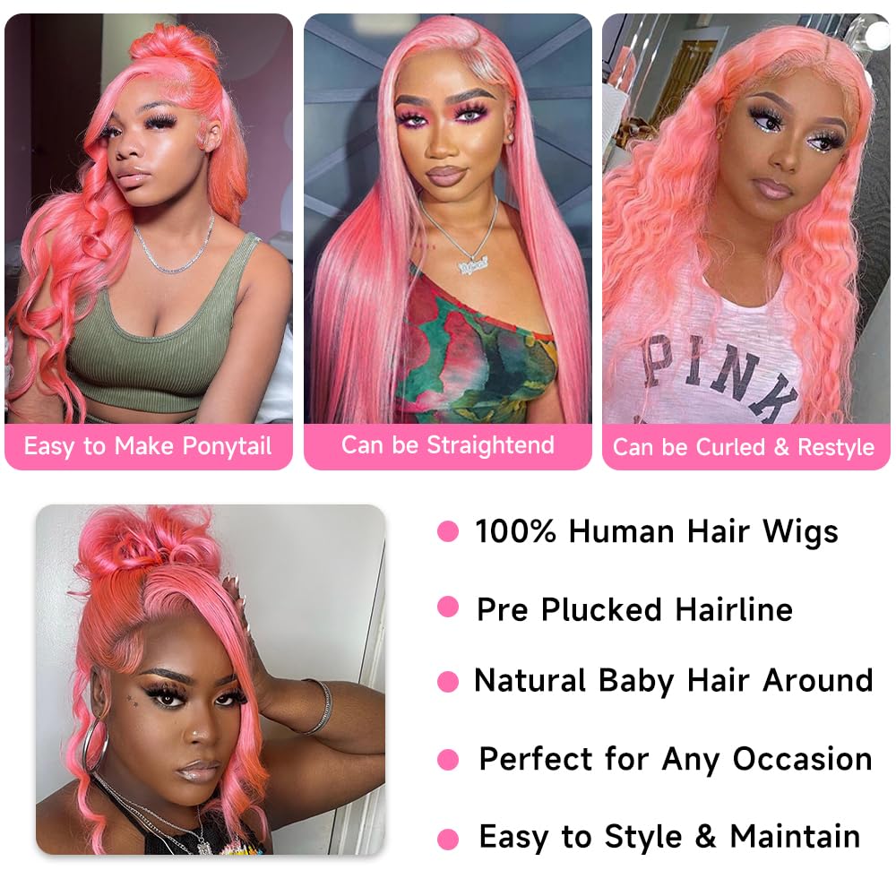 Avolo Lace Front Wig Human Hair Pre Plucked 13x4 Body Wave Colored Pink Human Hair Glueless 180% Density HD Lace Frontal Wigs For Women 20 Inch