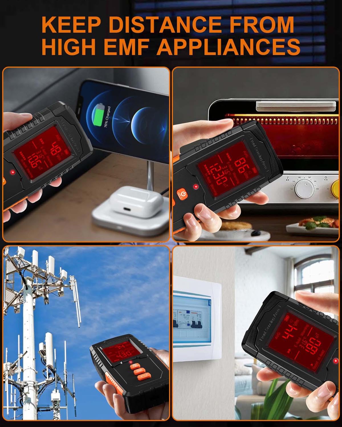 EMF Detector, Digital LCD EMF Meter, 3 in 1 Rechargeable Electromagnetic Field Radiation Detector, Ghost Hunting Equipment, Sensitive Tester Reader for Indoor & Outdoor EMF Inspection