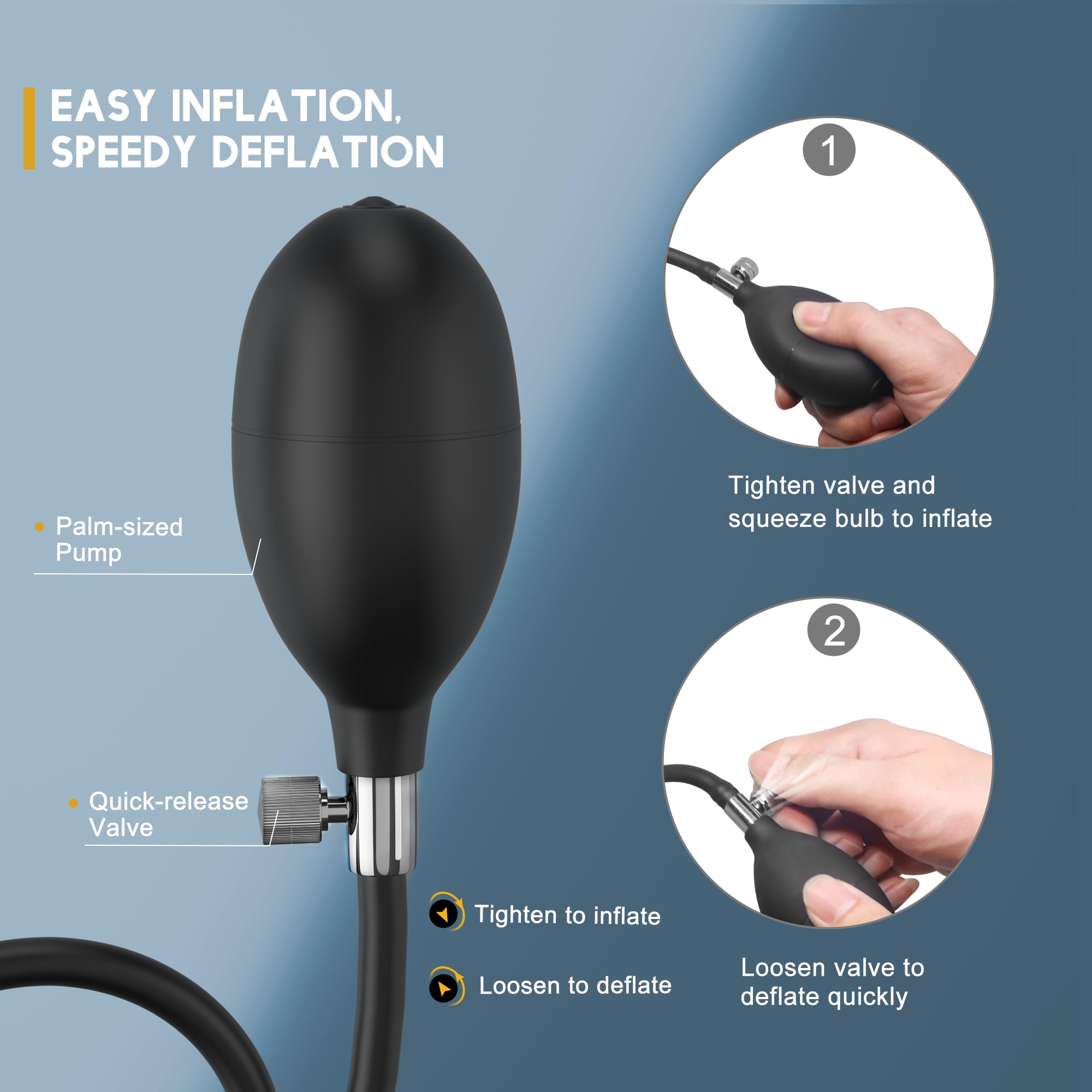 Silicone Expand Inflatable Anal Plug - Body-Safe Medical Grade Waterproof Butt Sex Toy for Male, Female and Beginners (Black Classic Style)