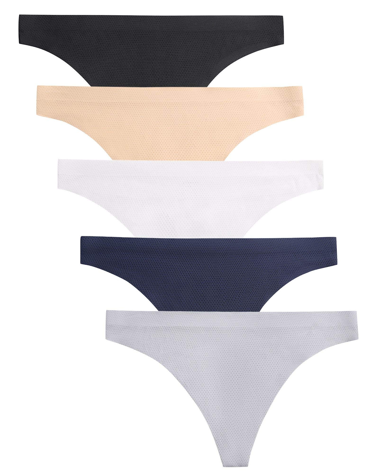 voenxe Seamless Women Underwear Thongs,No Show Ladies Thong,No Line Breathable Comfortable Panties Undies for Women 5-Pack