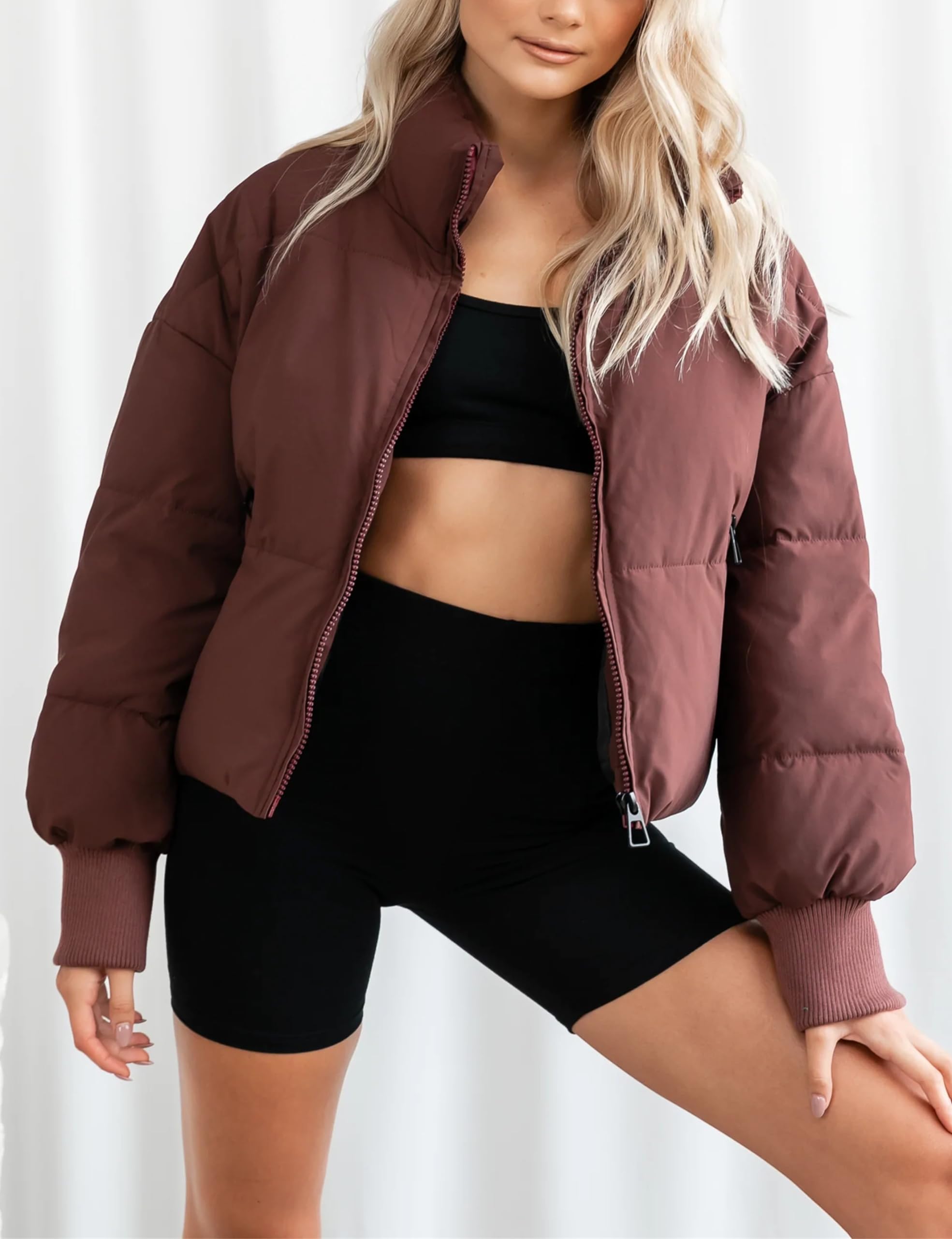 Lianlive Womens Cropped Puffer Jacket Oversized Black Short Puffy Winter Coat thumbnail 4