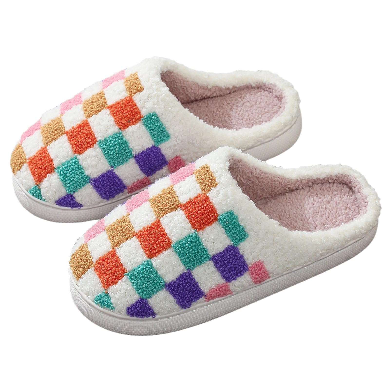 Afellicy Halloween Christmas Slippers Checkered Scuff for Women and Men Holiday Indoor Bedroom Fluffy Warm Fleece Slippers Winter Soft Cozy Home Non-Slip Soft Plush Slip-on Wool Lined House Shoes
