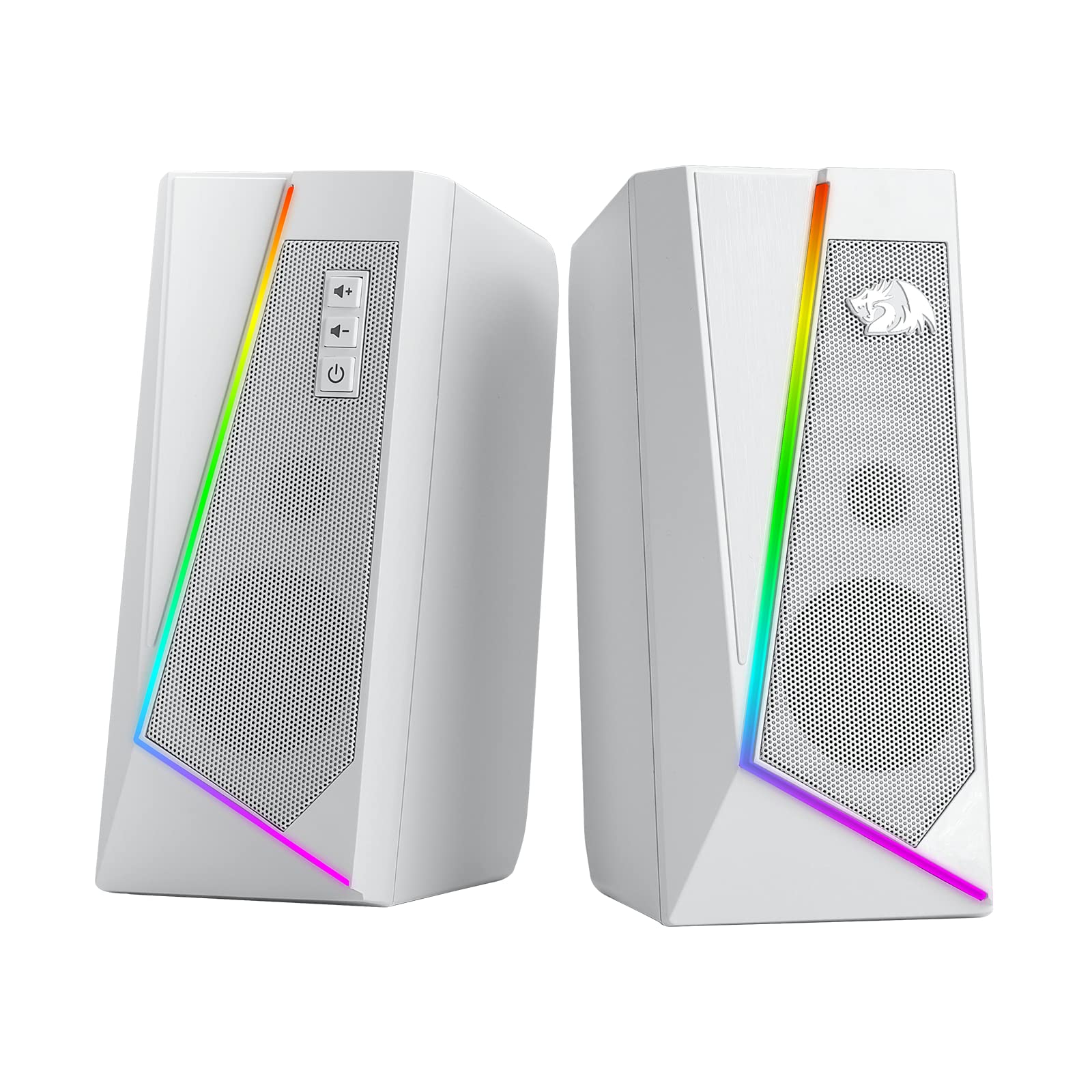 Redragon GS520 RGB Desktop Speakers, 2.0 Channel PC Computer Stereo Speaker with 6 Colorful LED Modes, Enhanced Sound and Easy-Access Volume Control, USB Powered w/ 3.5mm Cable,: White
