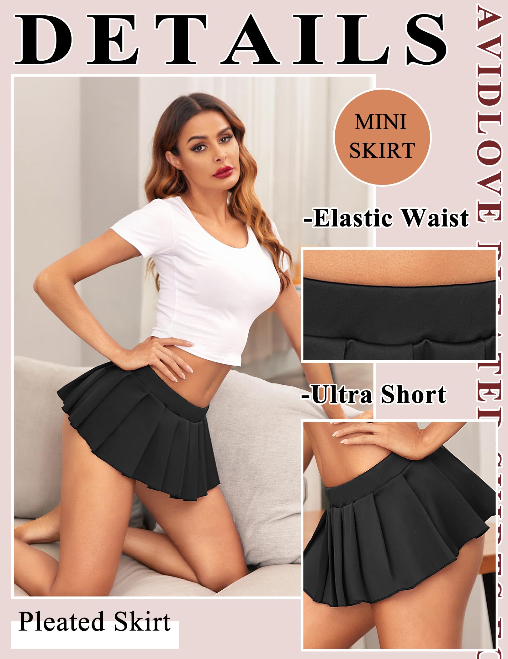 Avidlove Pleated Skirts for Women Y2k Mini Skirt Casual Short Skirts Micro Skirt XS-4XL: Small Black
