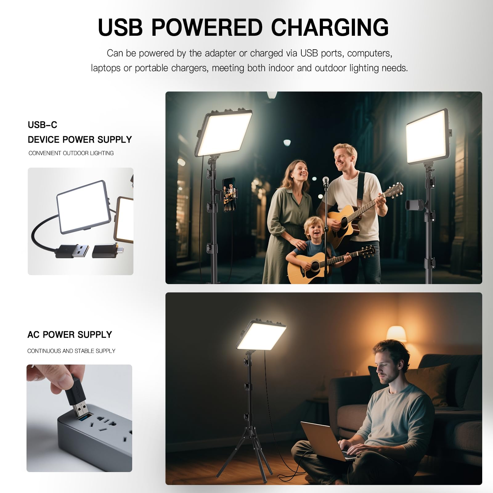 2-Pack Photography Lighting Kit, NiceVeedi 22W LED Video Light Kit, 2900-7000K Dimmable Studio Light with Tripod Stand, 73" Stream Light for Video Recording: 15W-2 Packs(USB-C Adapters)
