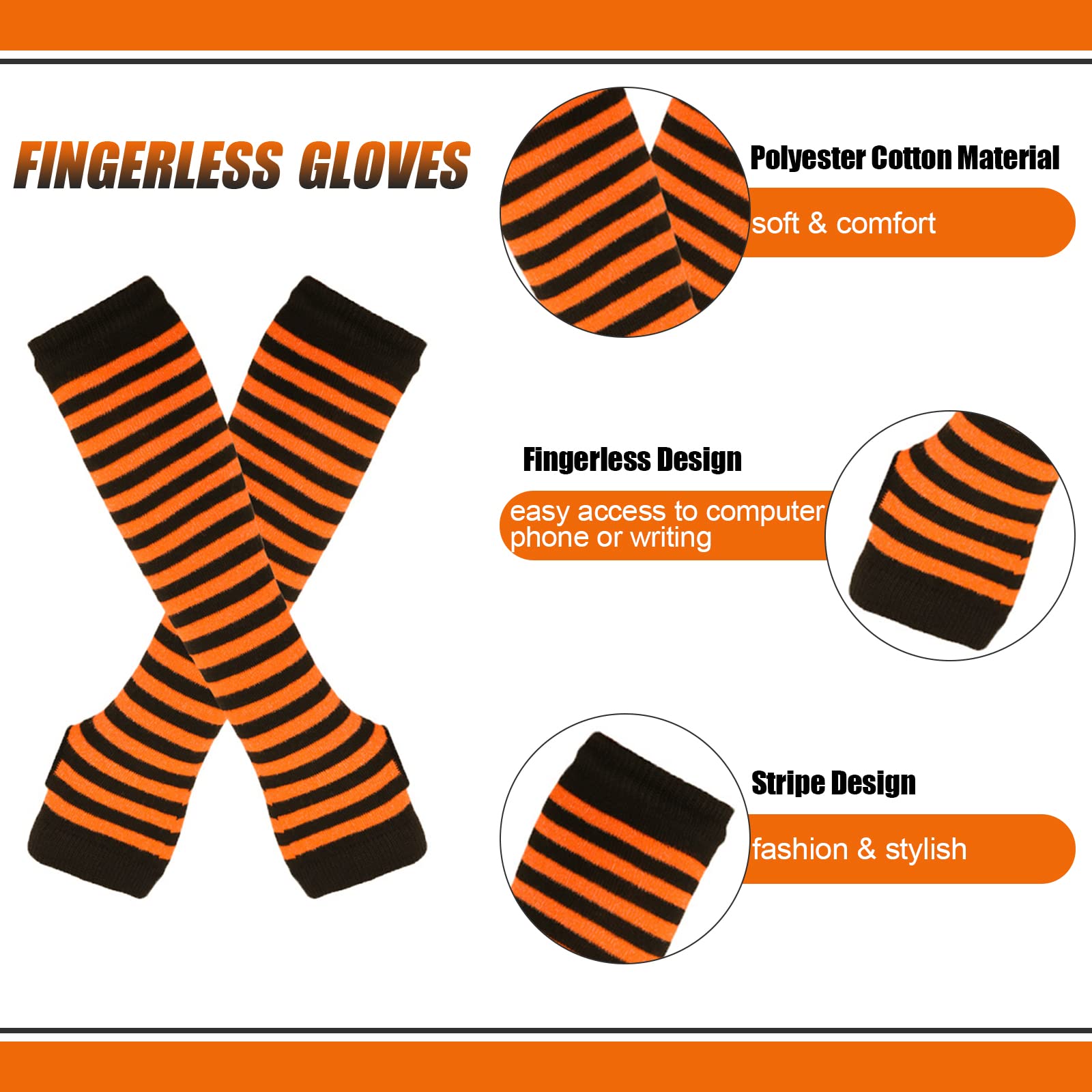 Barrlves 2/4 Sets Womens Striped Knee High Socks Long Knitted Arm Warmers Fingerless Gloves for Halloween Costume: 4sets Striped Black+orange+purple+green