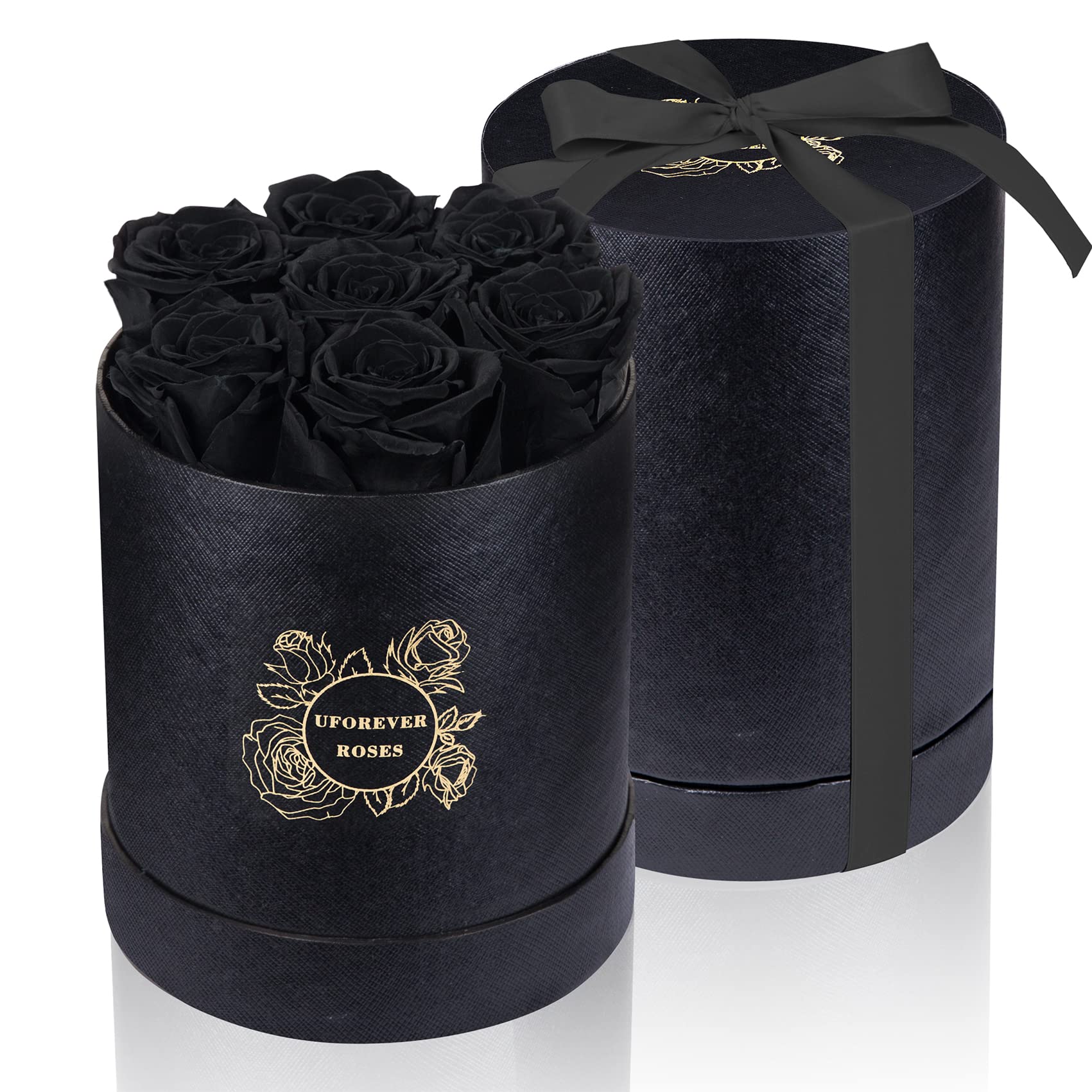 UFOREVER ROSES 7-Piece Preserved Roses in a Box, Flowers Gifts for Her, Roses That Last a Year and More (Black)
