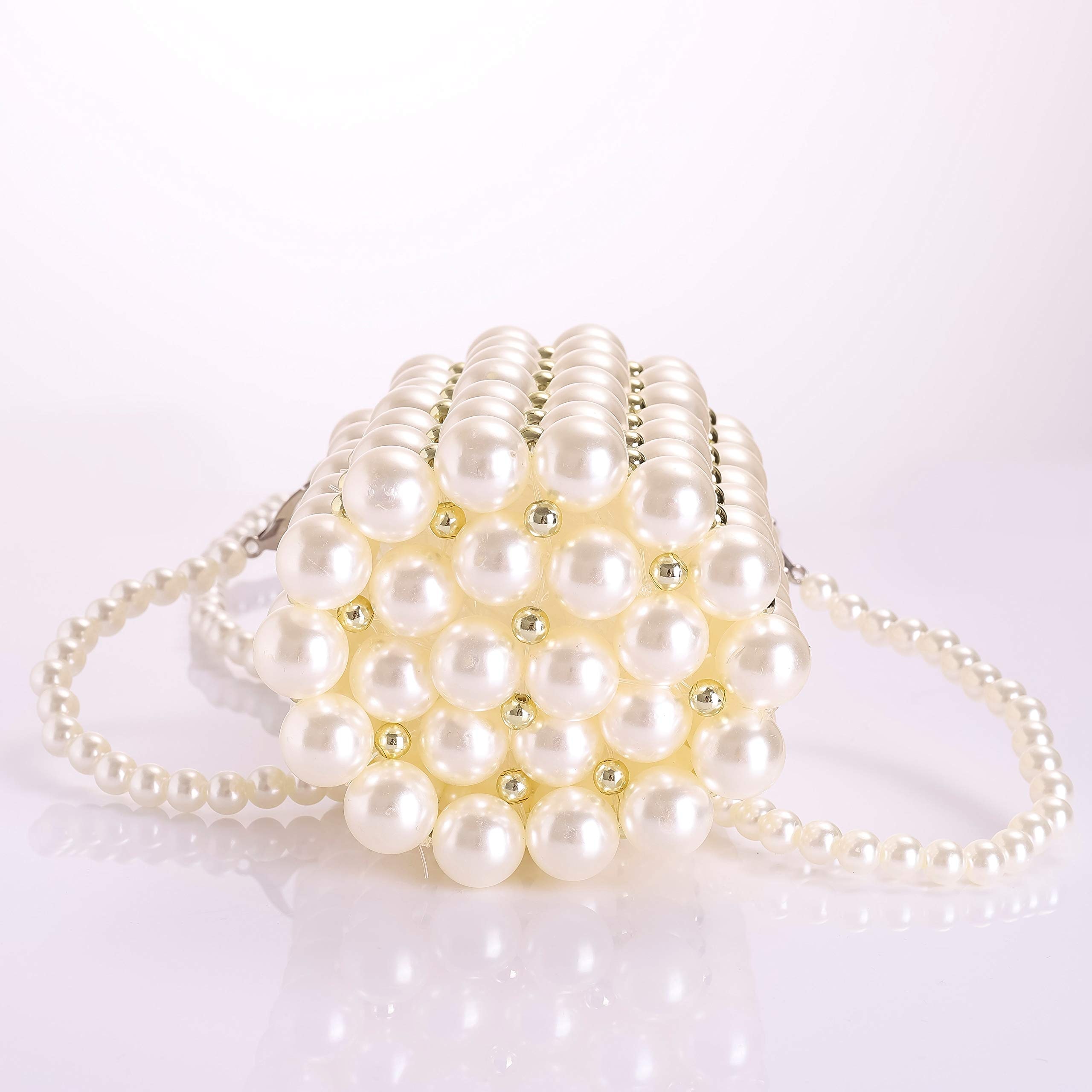 Abvokury YUSHINY Beaded Handbag for Women White Pearl Decoration Evening Bags with Detachable Chain Inner Bag Medium: Abvokury YUSHINY Beaded Handbag for Women White Pearl Decoration Evening Bags with Detachable Chain Inner Bag Medium