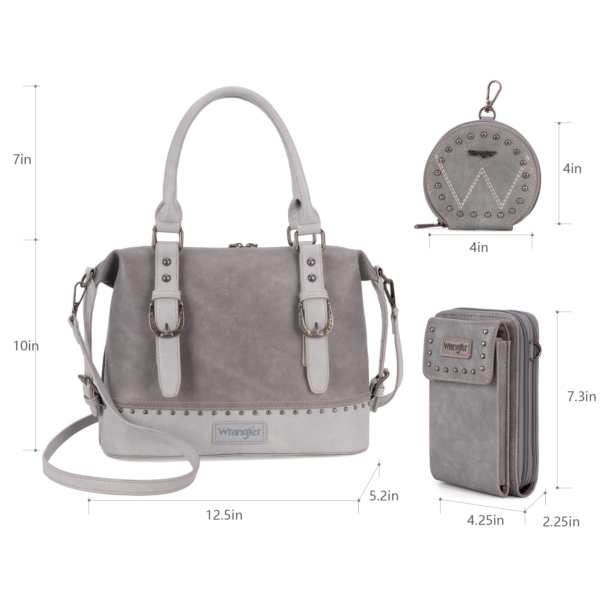 Wrangler 3Pcs Doctor Bag Sets for Women Top-handle Satchel Bag with Cell Phone Handbag and Coin Purse thumbnail 6