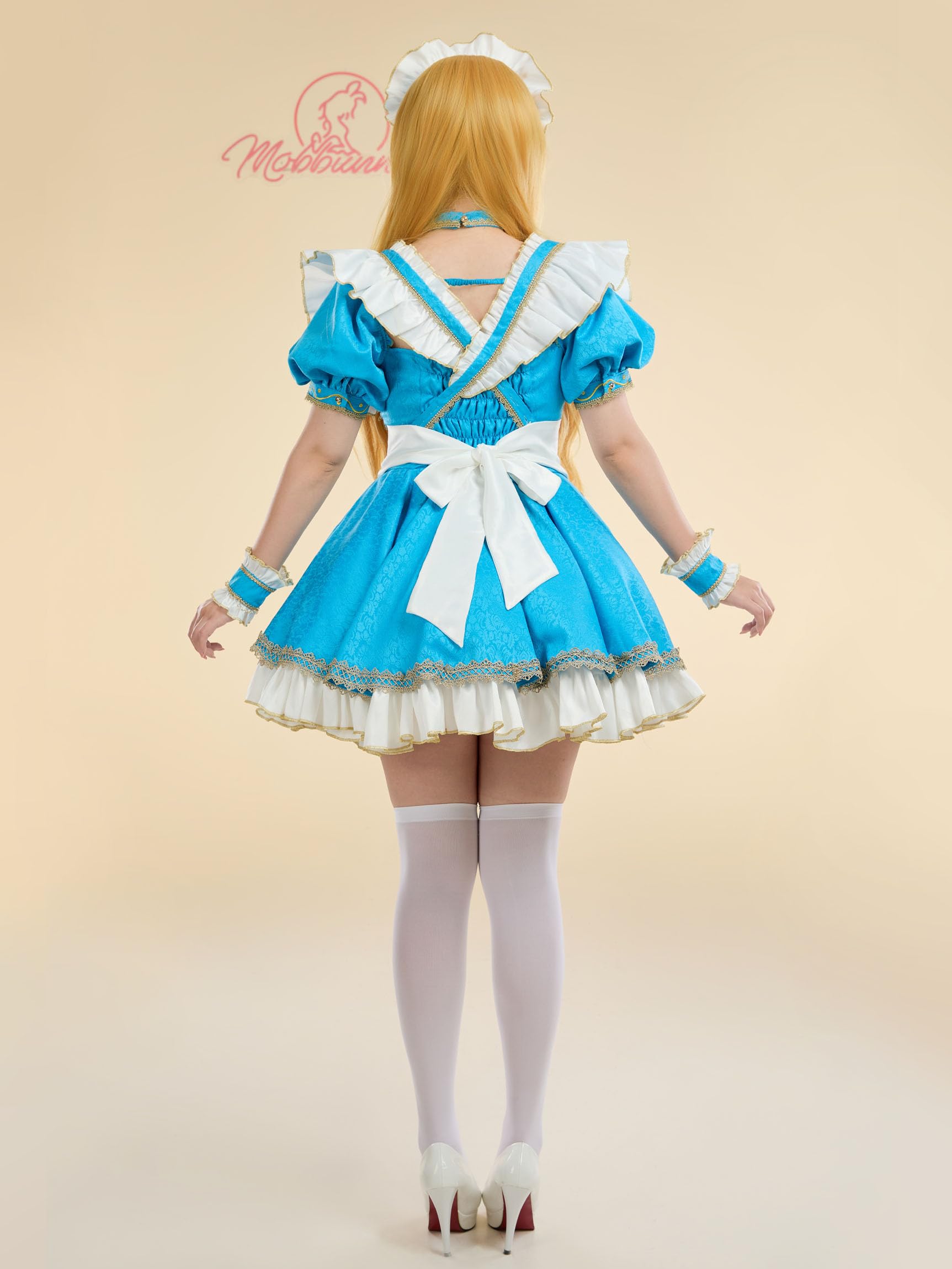 Mobbunny Women's Princess Cosplay Costume Maid Costume Dress Anime Blue Cosplay Dress with Apron Sleeves: Small