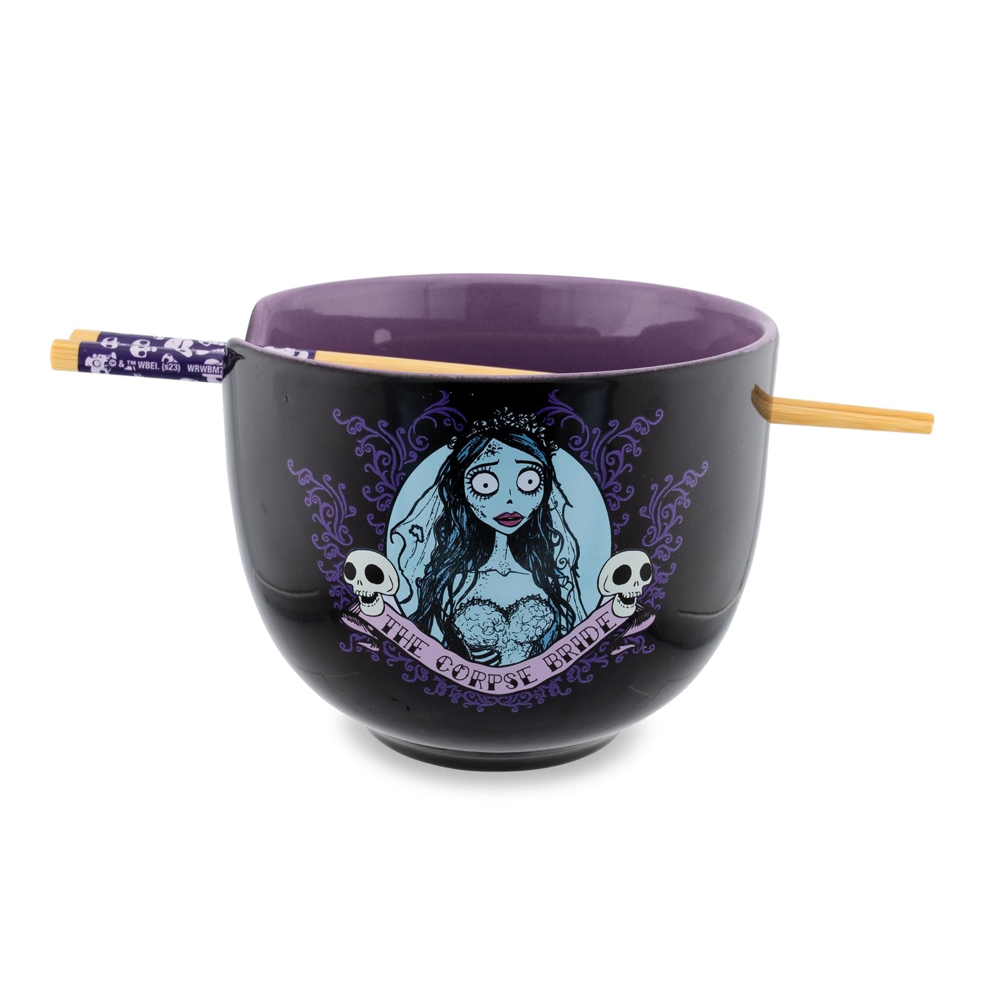 Silver Buffalo Tim Burton's Corpse Bride Emily Ceramic Ramen Dinnerware Set | Includes 20-Ounce Noodle Bowl and Wooden Chopsticks: Silver Buffalo Tim Burton's Corpse Bride Emily Ceramic Ramen Dinnerware Set | Includes 20-Ounce Noodle Bowl and Wooden Chopsticks