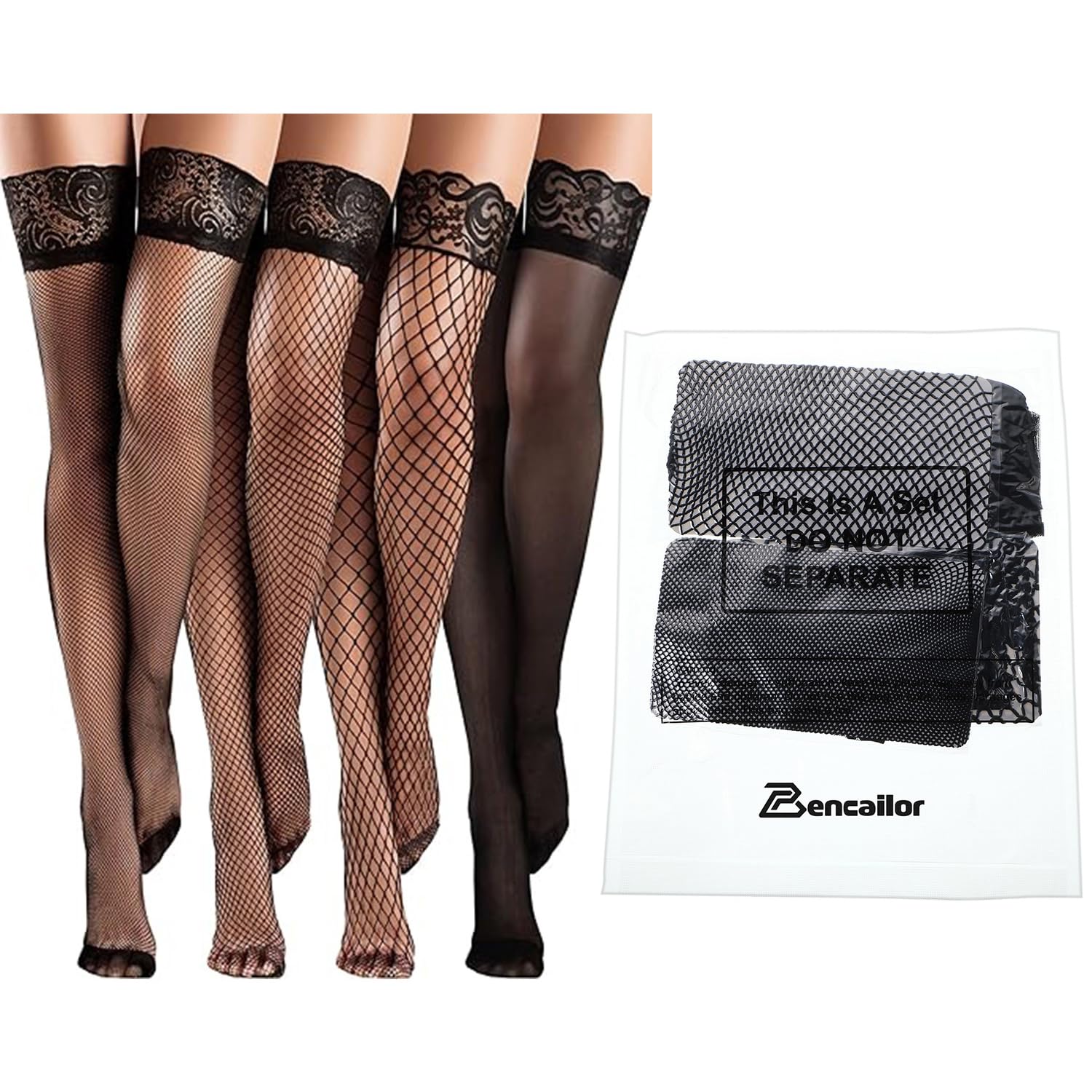Bencailor 4 Pairs Fishnet Thigh High Stocking for Women Silicone Lace Top Sheer Over Knee Silky Stockings - Image 6