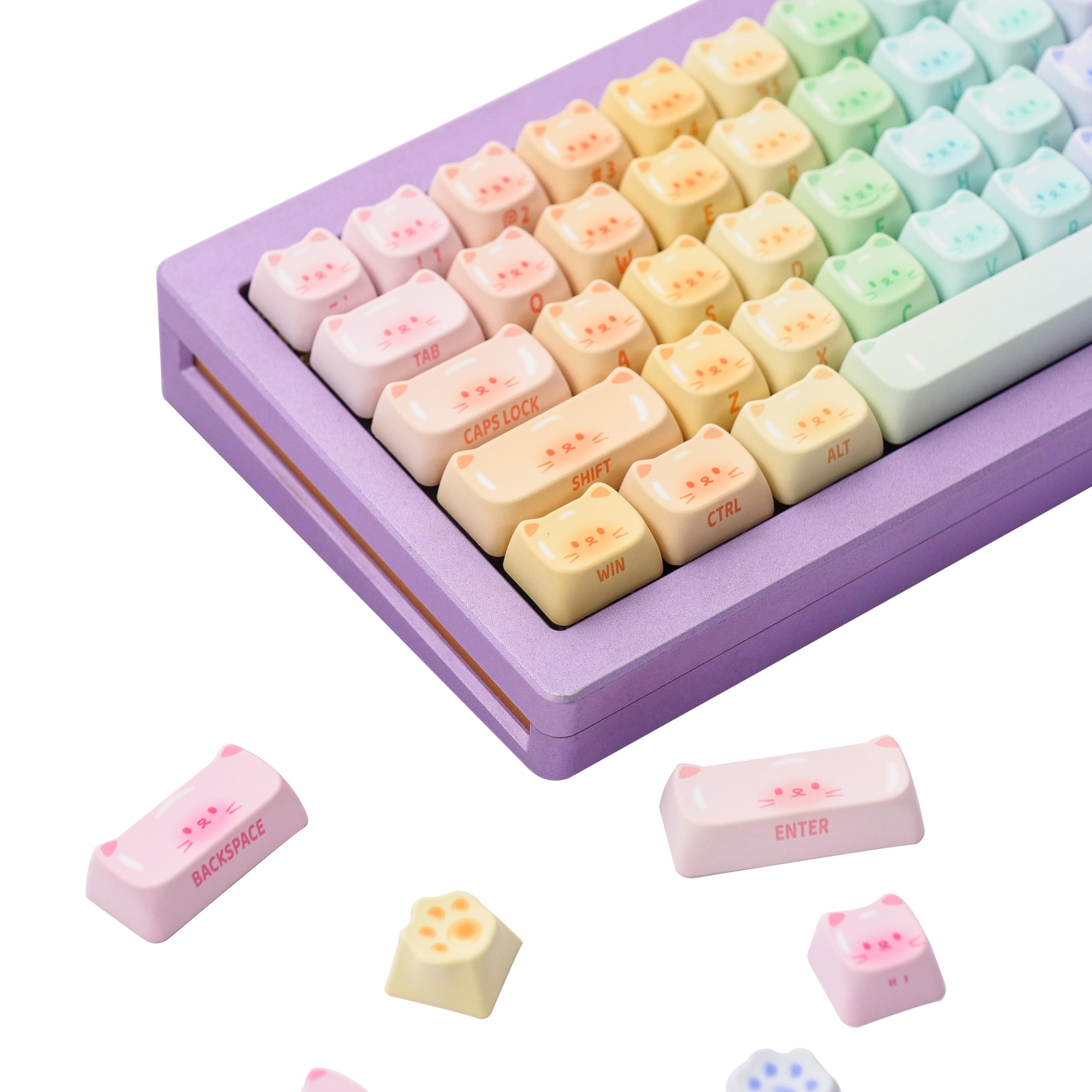 Akko PBT Keycaps Set,  Keycap Mao Profile 142-Key Keycaps for Mechanical Keyboards: Colorful Cats