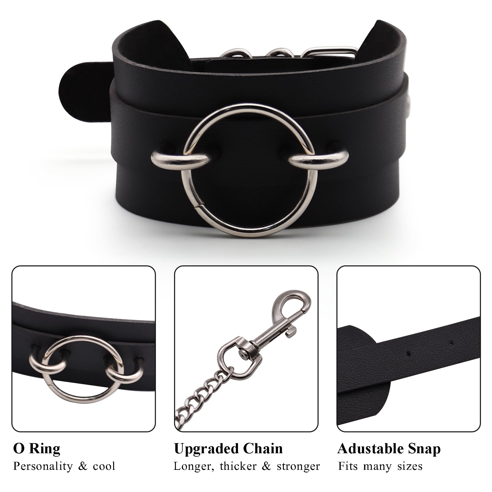 KISSHAKE Leather Collar Leash Set, Leather Choker Necklace for Women Black Collar