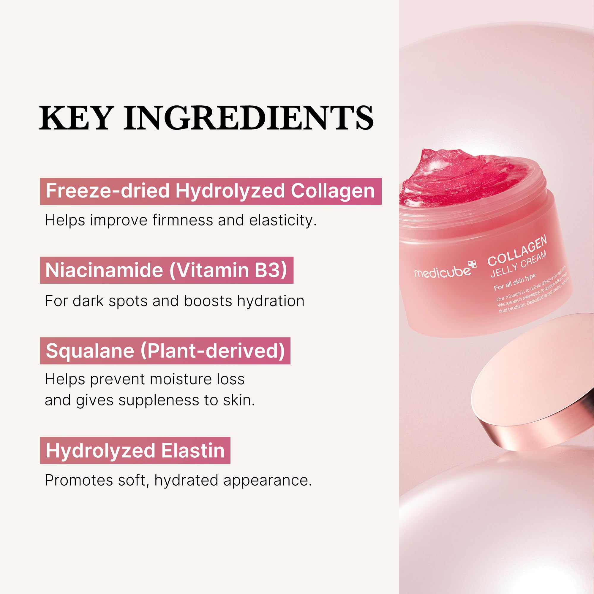 medicube Collagen Jelly Cream- Niacinamide & Freeze-Dried Hydrolyzed Collagen-Boosts skin barrier hydration & gives 24h Glow & Firmer looking skin | No artificial color, Korean skincare (3.71 fl.oz.): 1.69 Ounce (Pack of 1)