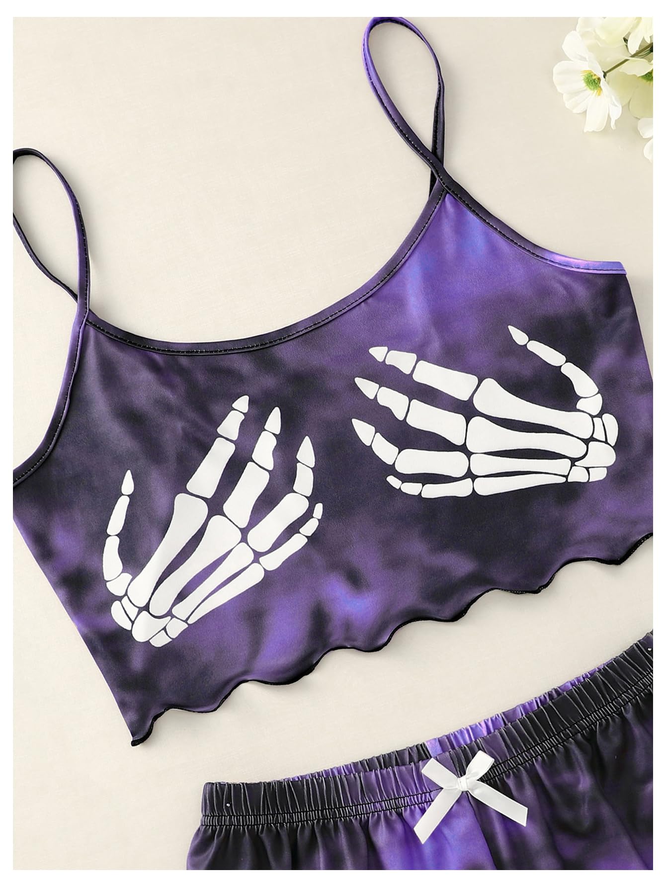 Floerns Women's Plus Size 2 Piece Sleepwear Tie Dye Skeleton Print Pajama Set: X-Large Plus Dark Purple