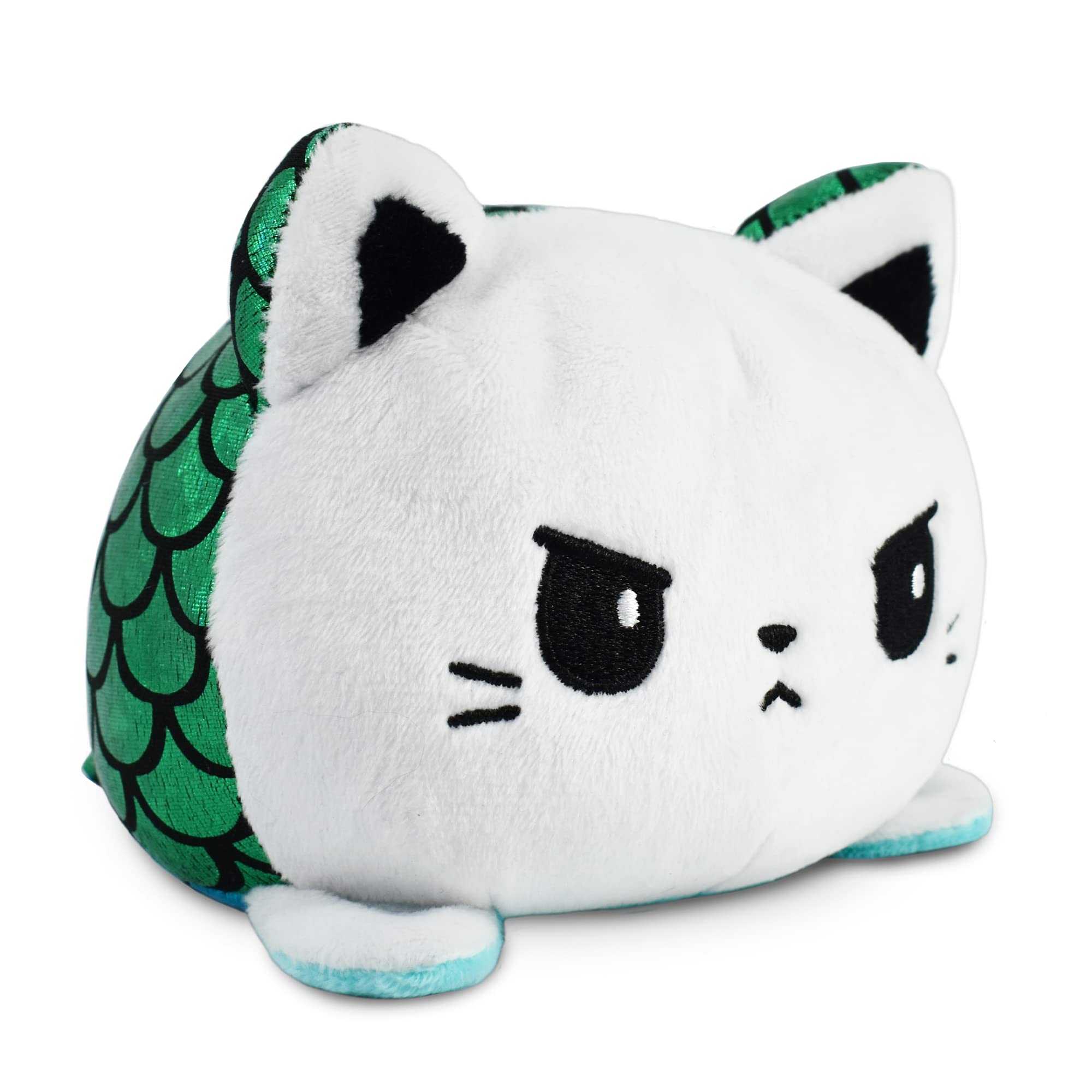 TeeTurtle - The Original Reversible Cat Plushie - Black + Pumpkin - Cute Sensory Fidget Stuffed Animals That Show Your Mood - Perfect for Halloween!: Blue + White Mercat