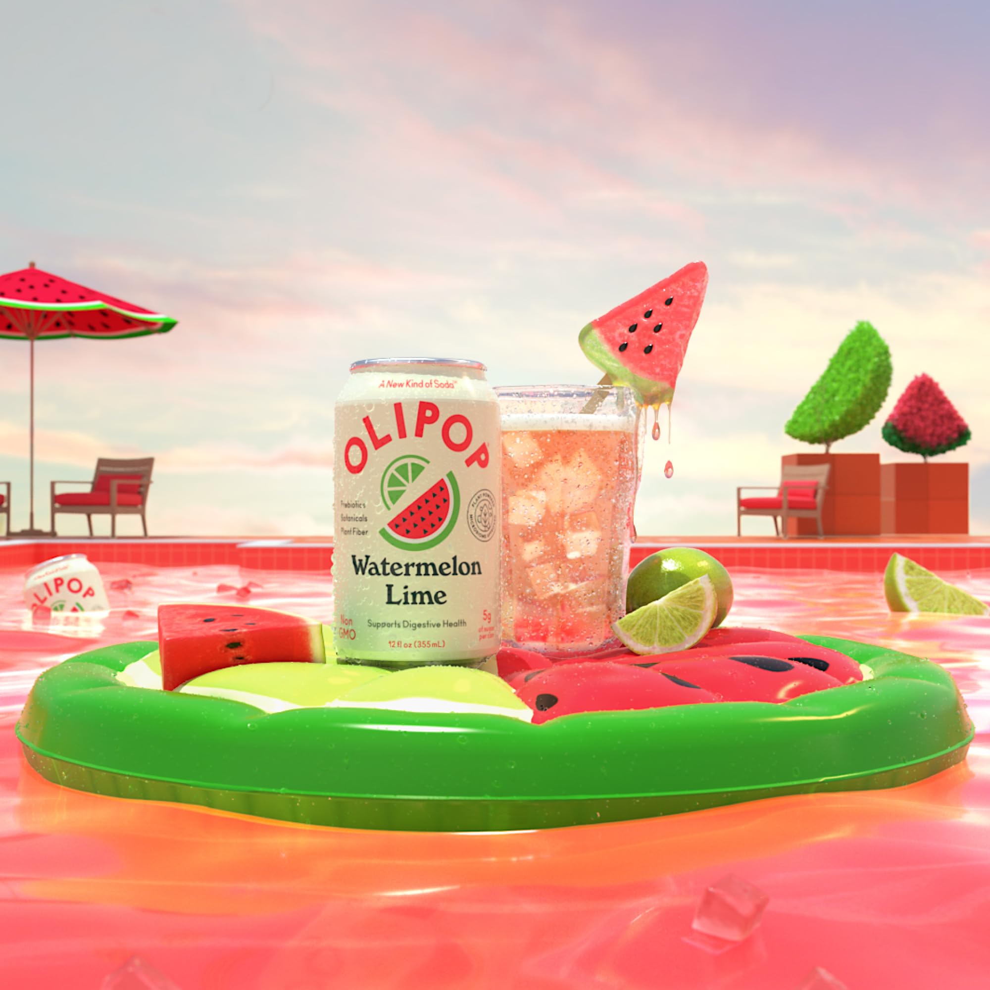 OLIPOP Prebiotic Soda Pop, Watermelon Lime, A New Kind of Soda Packed with Prebiotics, Fiber, and Botanicals, Gluten Free, Vegan, GMO Free, 12oz (12-Cans) thumbnail 7