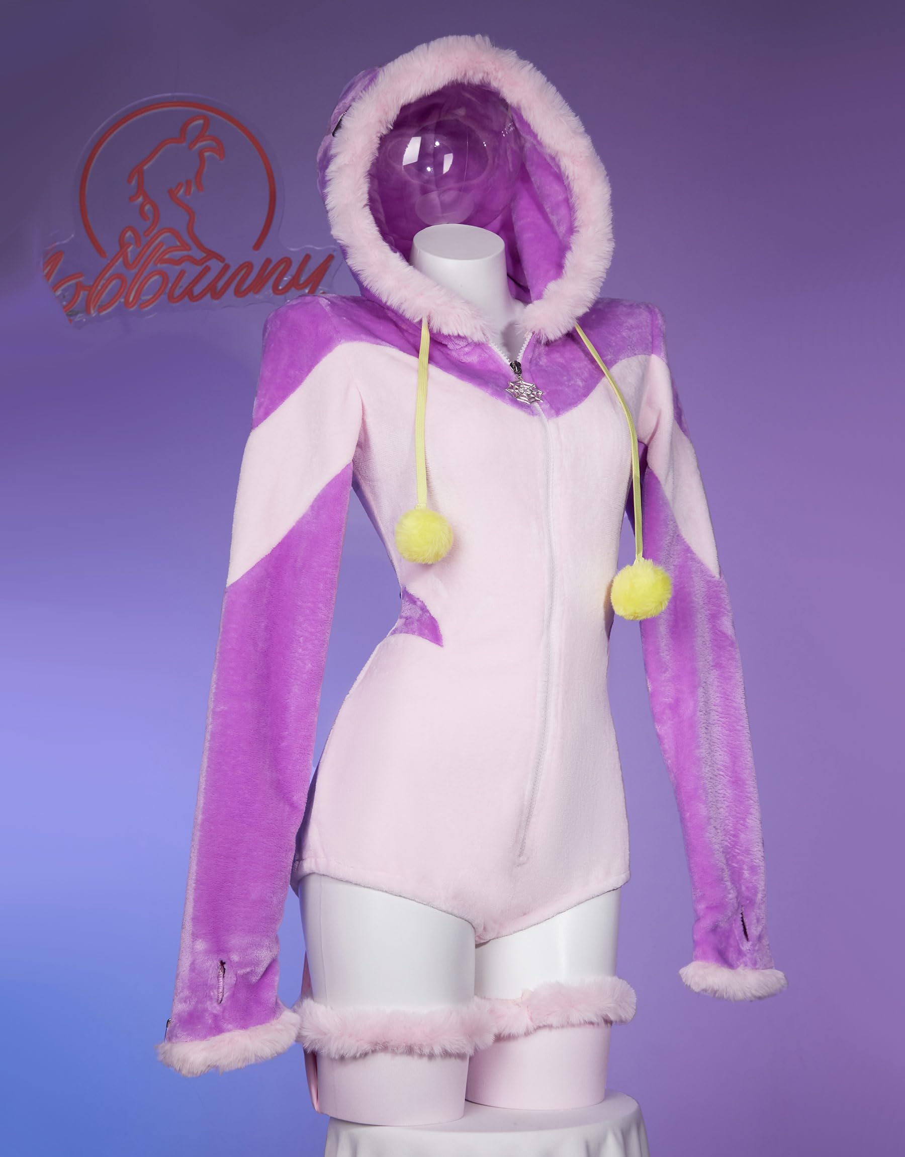Mobbunny Onesie for Women Anime Cosplay Romper Fuzzy Pajamas Purple Jumpsuit Fluffy Hooded Homewear Christmas Halloween thumbnail 3