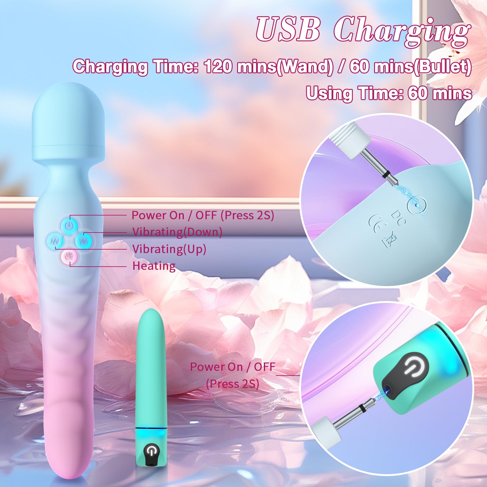 G Spot Vibrator Wand & Bullet Vibrator Set - Vibrators Sex Toys for Women, Clitoral Stimulator Dildo with 7 Vibrating Modes, Waterproof Heating Wand Massager, Adult Sex Toy for Female and Couples thumbnail 6