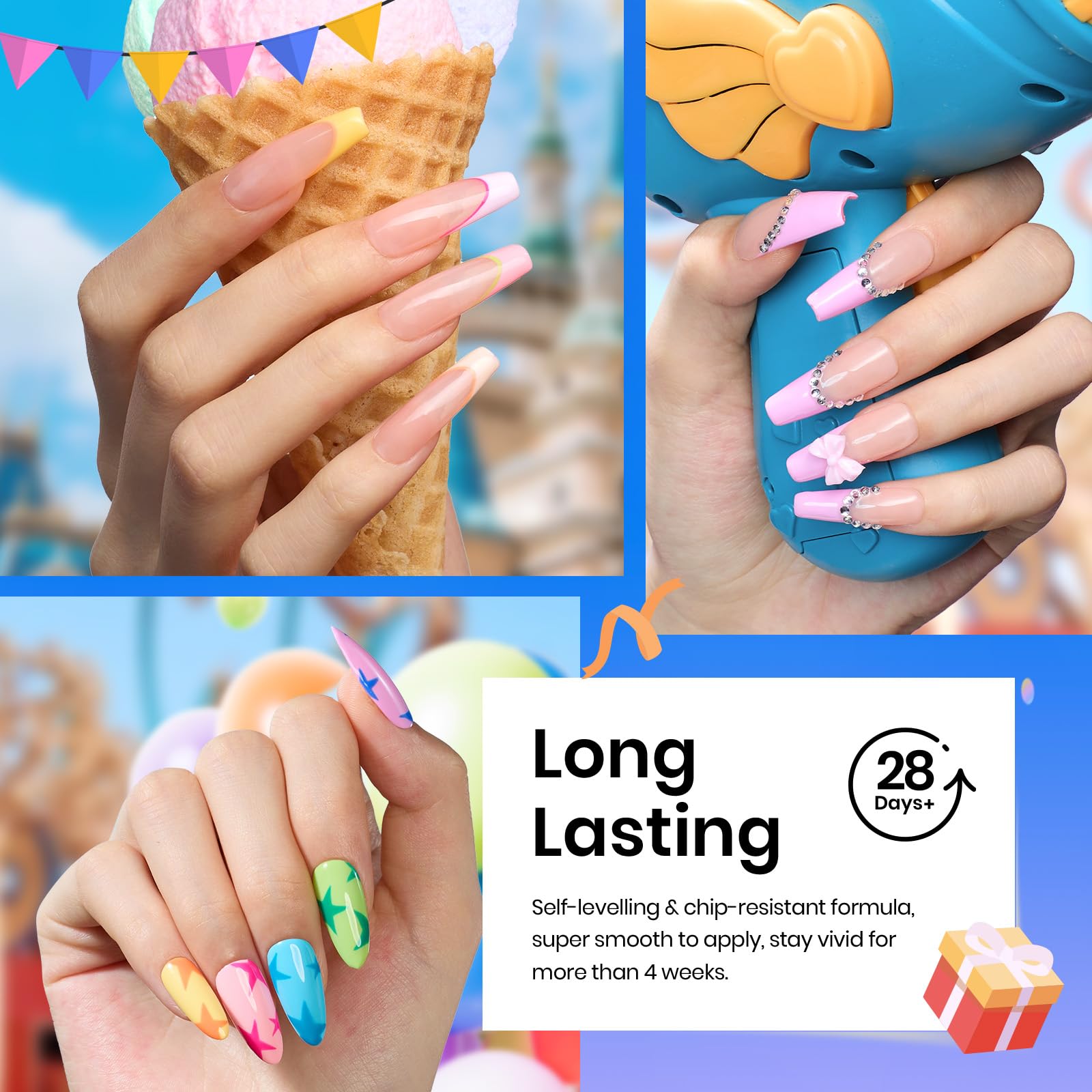 beetles Gel Polish Set Summer Gel Nail Polish Kit Pastel 36 Pcs 32 Colors with Base Top Coat Hot Pink Green Black White Burgundy Red Blue Purple Gifts for Women Fingertip Palette: 20 Colors Fantasyland Collection