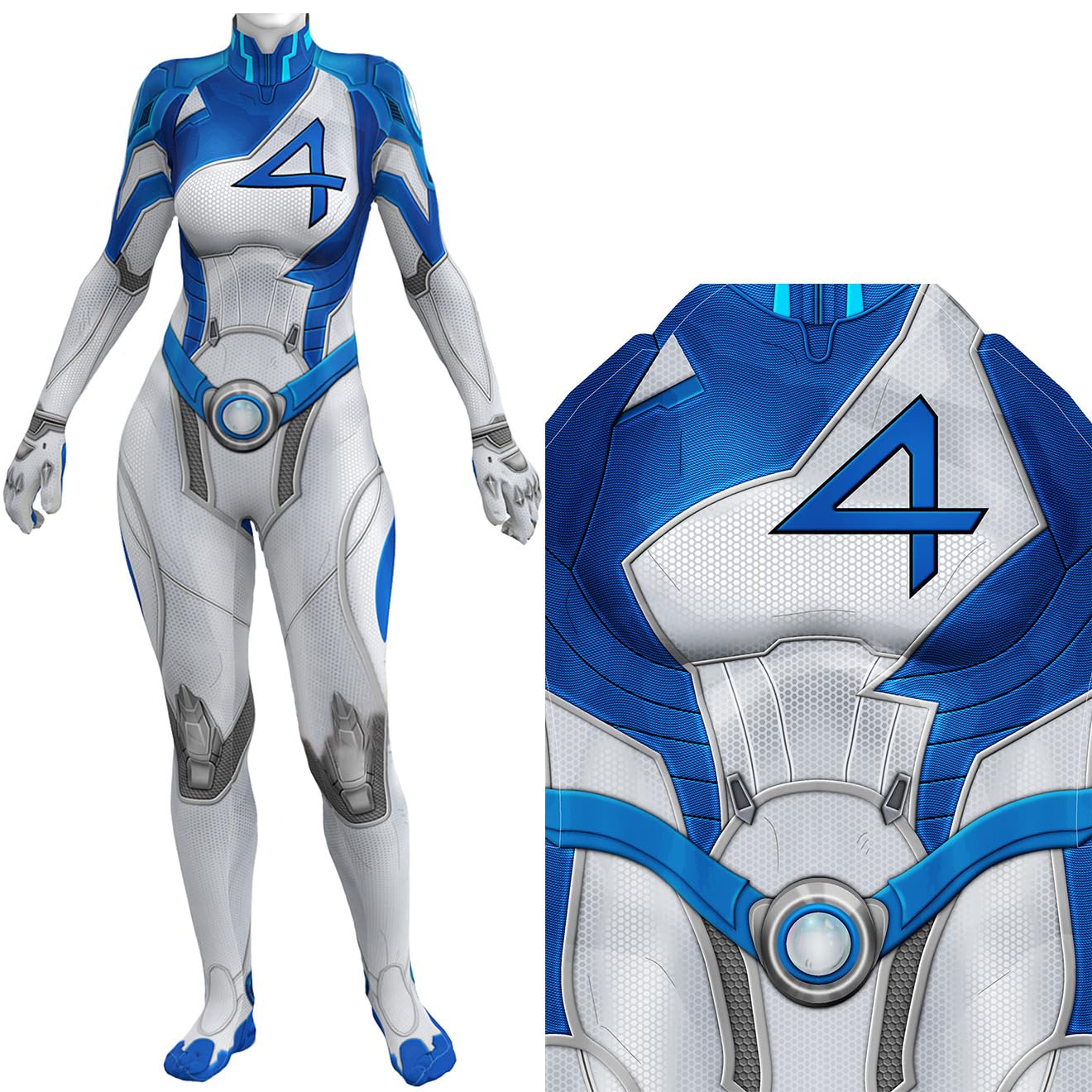 Yragemz Women Invisible Cosplay 3D Jumpsuit Anime Susan Storm Richards Invisible Costume Bodysuit for Halloween: White Small