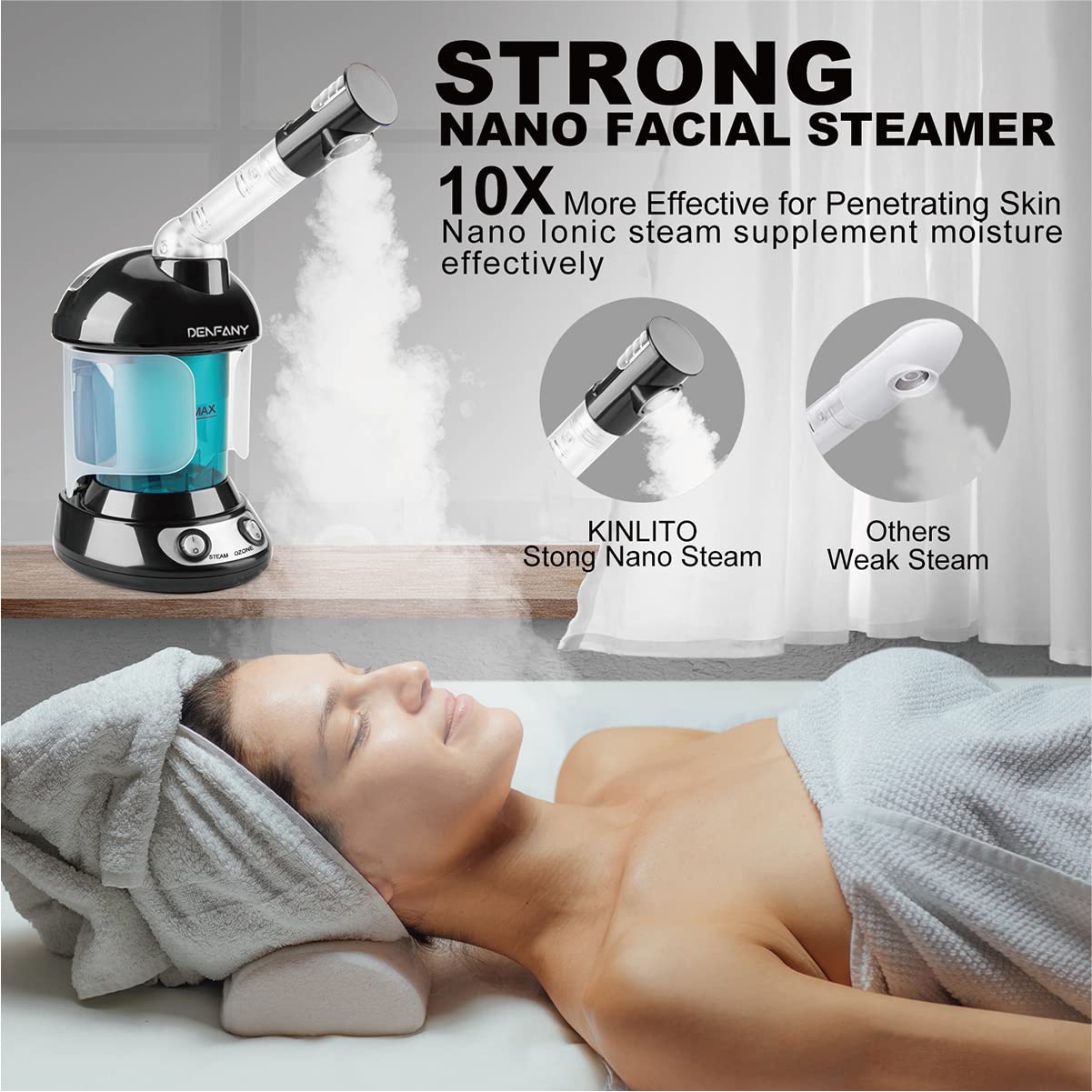 Facial Steamer - DENFANY Nano Ionic Face Steamer with Extendable 360° Rotating Arm - Portable Facial Steamer for Personal Care at Home or Salon () thumbnail 2