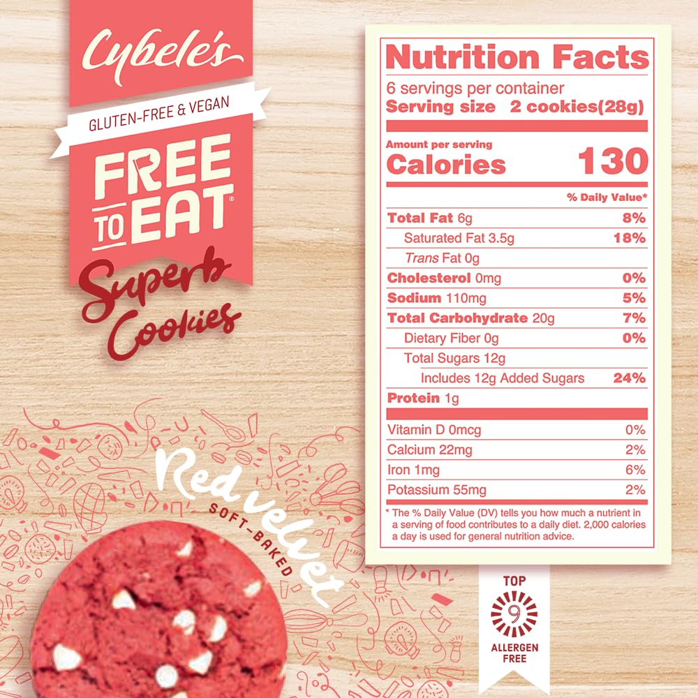 Cybele's Free to Eat Gluten-Free, Vegan, Healthy Allergen-Free Soft Baked Cookies, Red Velvet (Single Pack): Red Velvet 6 Ounce (Pack of 1)