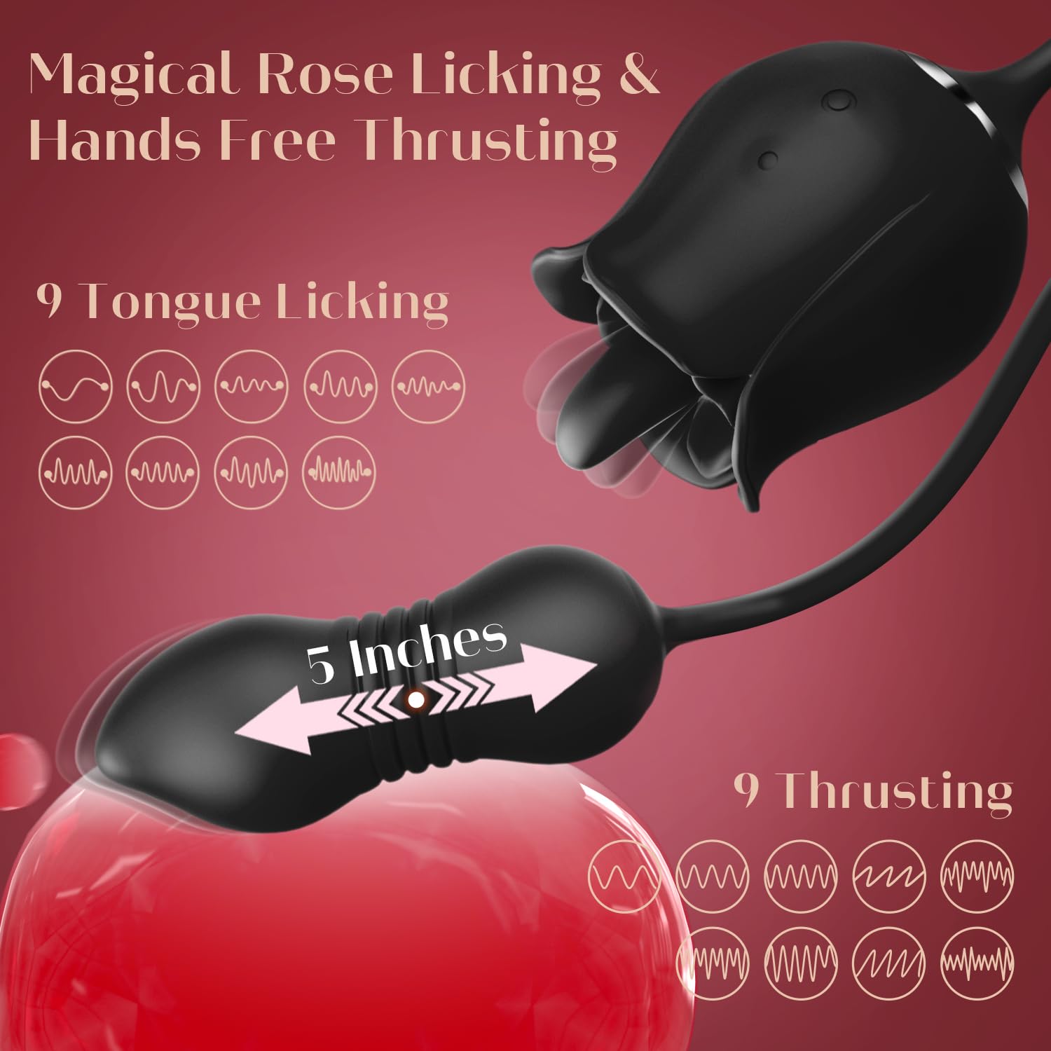 Sex Toys Rose Vibrator Dildo - MOOLIGIRL 4IN1 Adult Toys for Women with 9 Tongue Licking & Thrusting Dildos G Spot Vibrators, Anal Rose Sex Toy Nipple Clitoral Stimulator Licker for Female Couples: Black