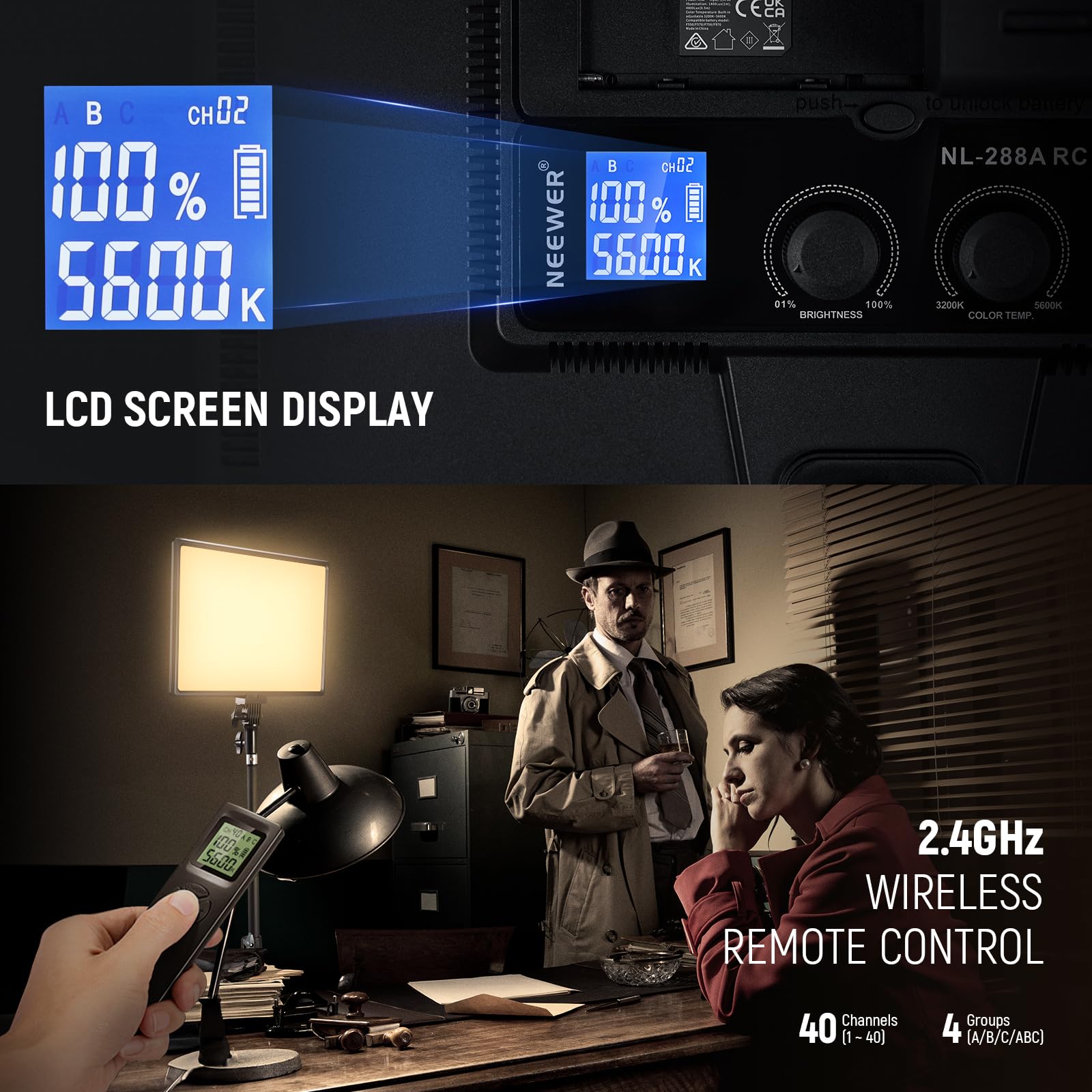 Neewer 13" Led Video Light Panel Kit, 2 Pack Dimmable Bi Color Soft Key Lighting with Tripod Stand, 8000mAh Battery, 3200~5600K CRI97+ 2400Lux for Game/Streaming/YouTube Recording/Studio Photography: NL-288ARC
