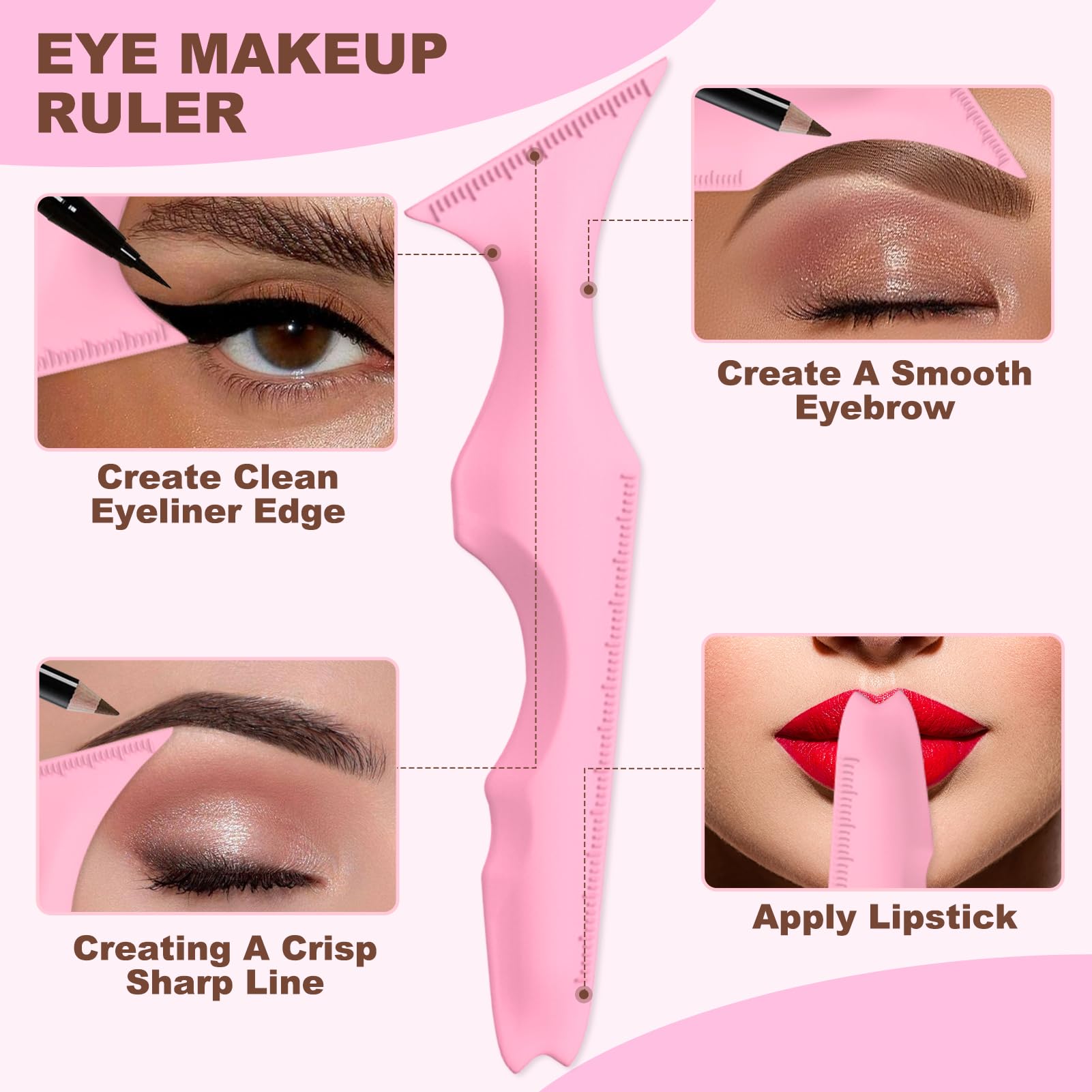 IDDFEVE 4Pcs Eyeliner Stencils, Silicone Winged Tip, Multifunctional Mascara Shield for Eyeshadow and Eyelashes, Professional &Quick Cat Eye Makeup Tool for Beginners (Pink)