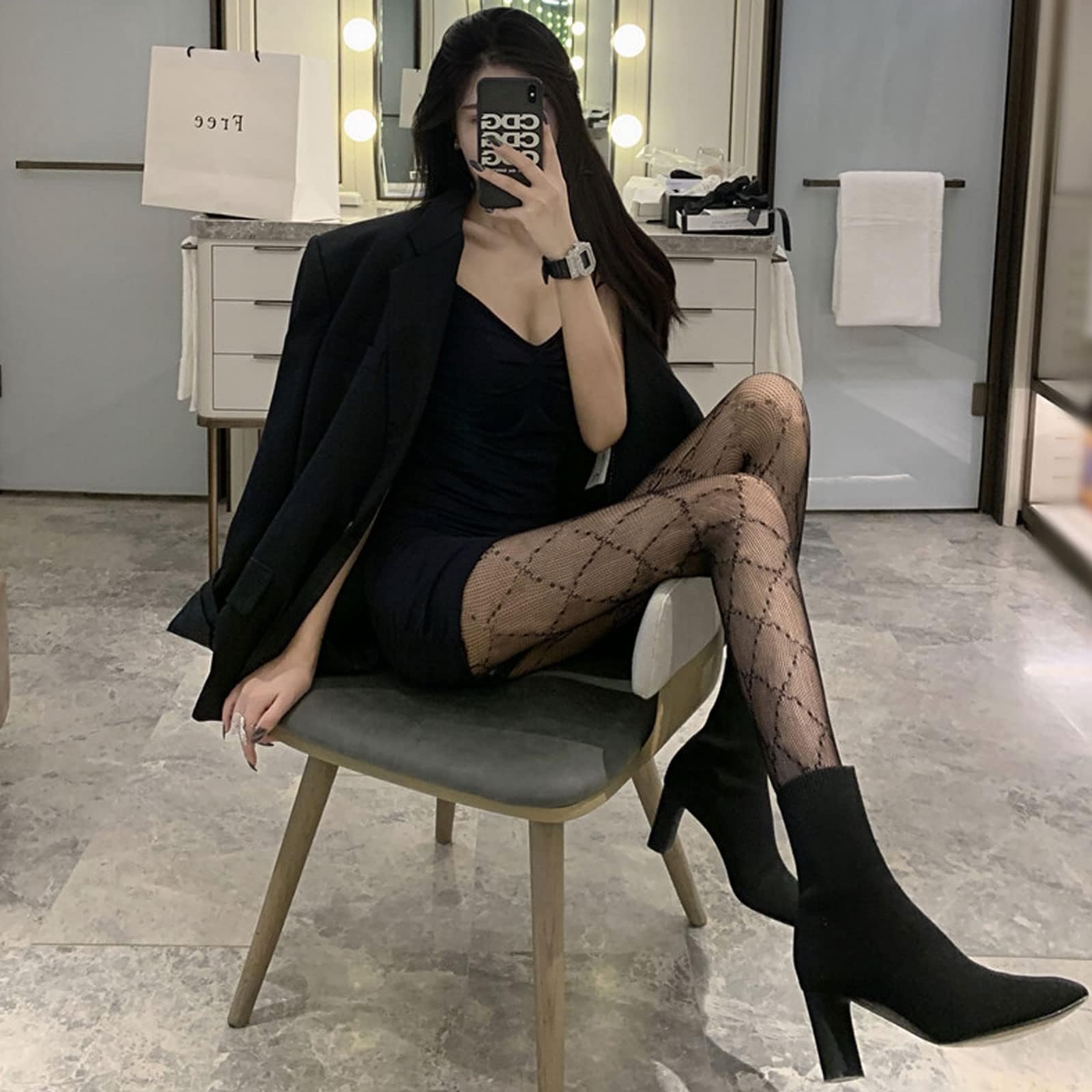 CONUNSUE Women's Patterened Fishnet Tights, 2pcs High Waist Floral Fishnet Stocking