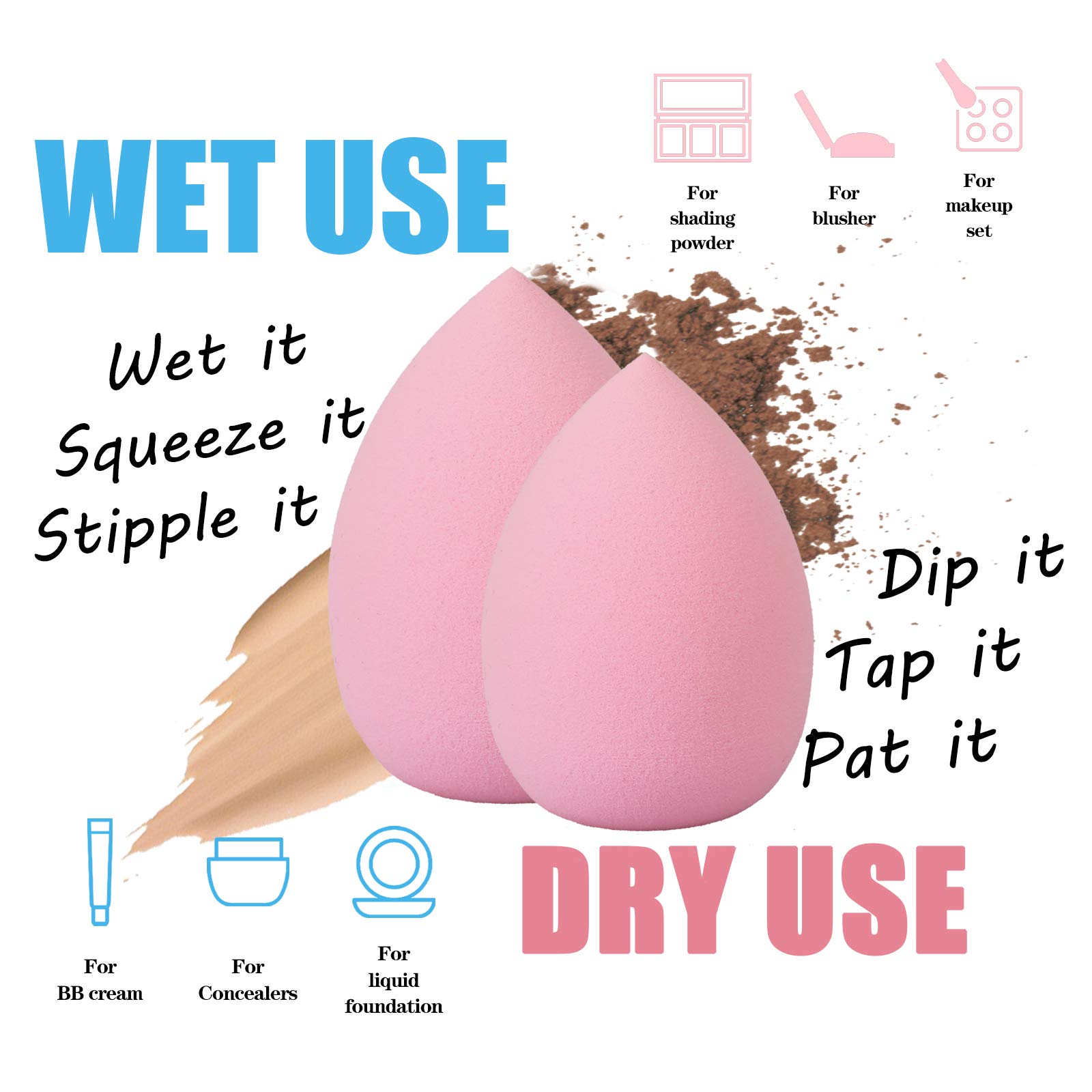 Makeup Sponge Blender Beauty Sponge Set 12pcs and Beauty Foundation Sponge Blender Holder 1PCS,Blending Sponges Cosmetic Puff Flawless for Cream, Liquid Foundation & Powder,Gift for Women: 12pc+1 dry holder