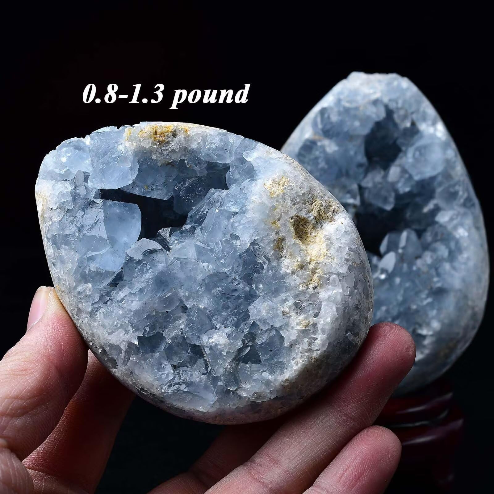 FZBHRO Natural Blue Celestite Geode Egg Healing Crystal Stone Collection Mineral Specimen with Stand Home Office Decor 6.6-7.7 Pounds: Dark Blue 1.3-1.7 Pound
