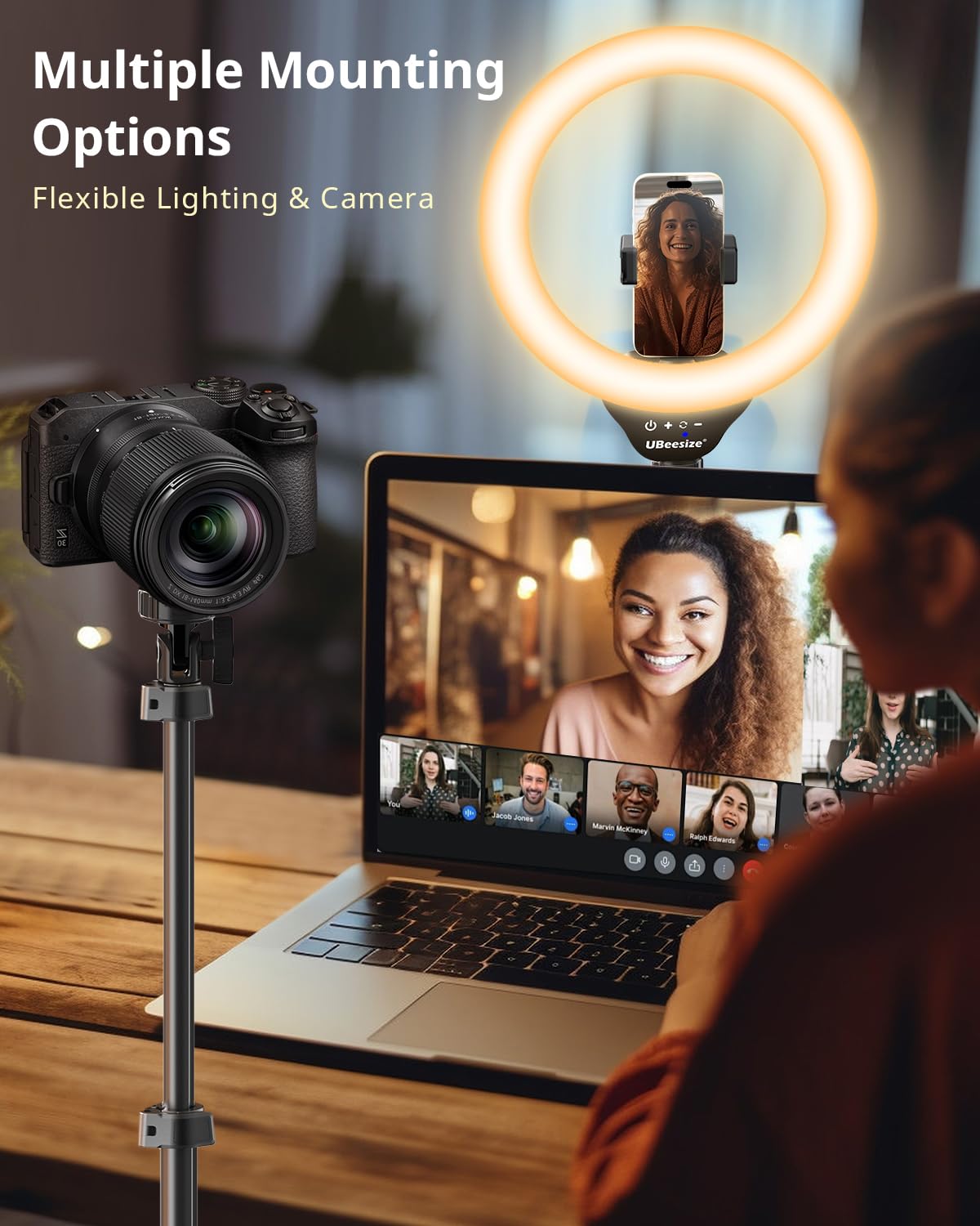 UBeesize 12'' Selfie Ring Light with 62’’ Tripod Stand for Video Recording, Live Streaming(YouTube, Instagram, TIK Tok), Compatible with Phones, Cameras and Webcams: White,Warm,Daylight Black