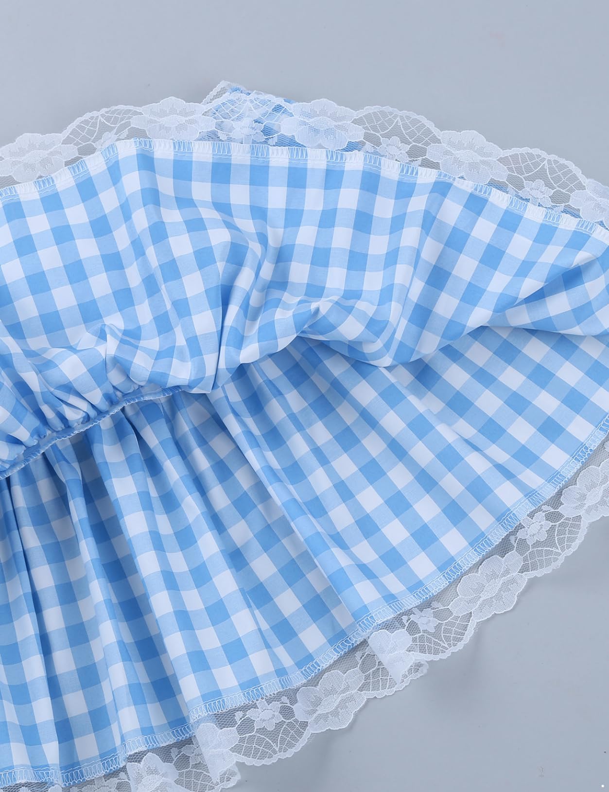 inlzdz Womens Lace Micro Mini Plaid Skirt Adults Sissy Crossdress Lingerie Lace Hem A-line Pleated Mini Skirt
