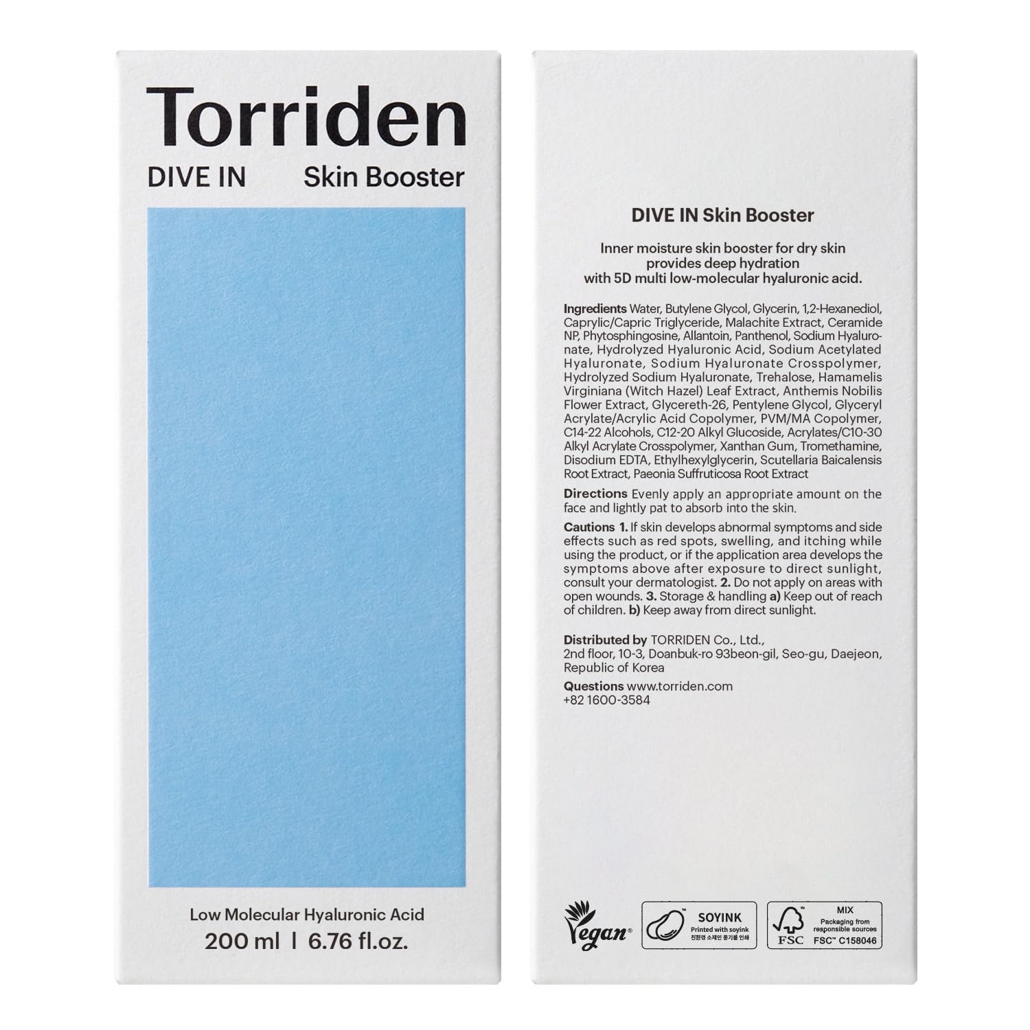 Torriden Dive in Skin Booster 200ml (6.76 fl. oz.) | Deep Nourishing Facial Toner for Dry, Sensitive Skin | Hyaluronic Acid, Panthenol, Ceramide