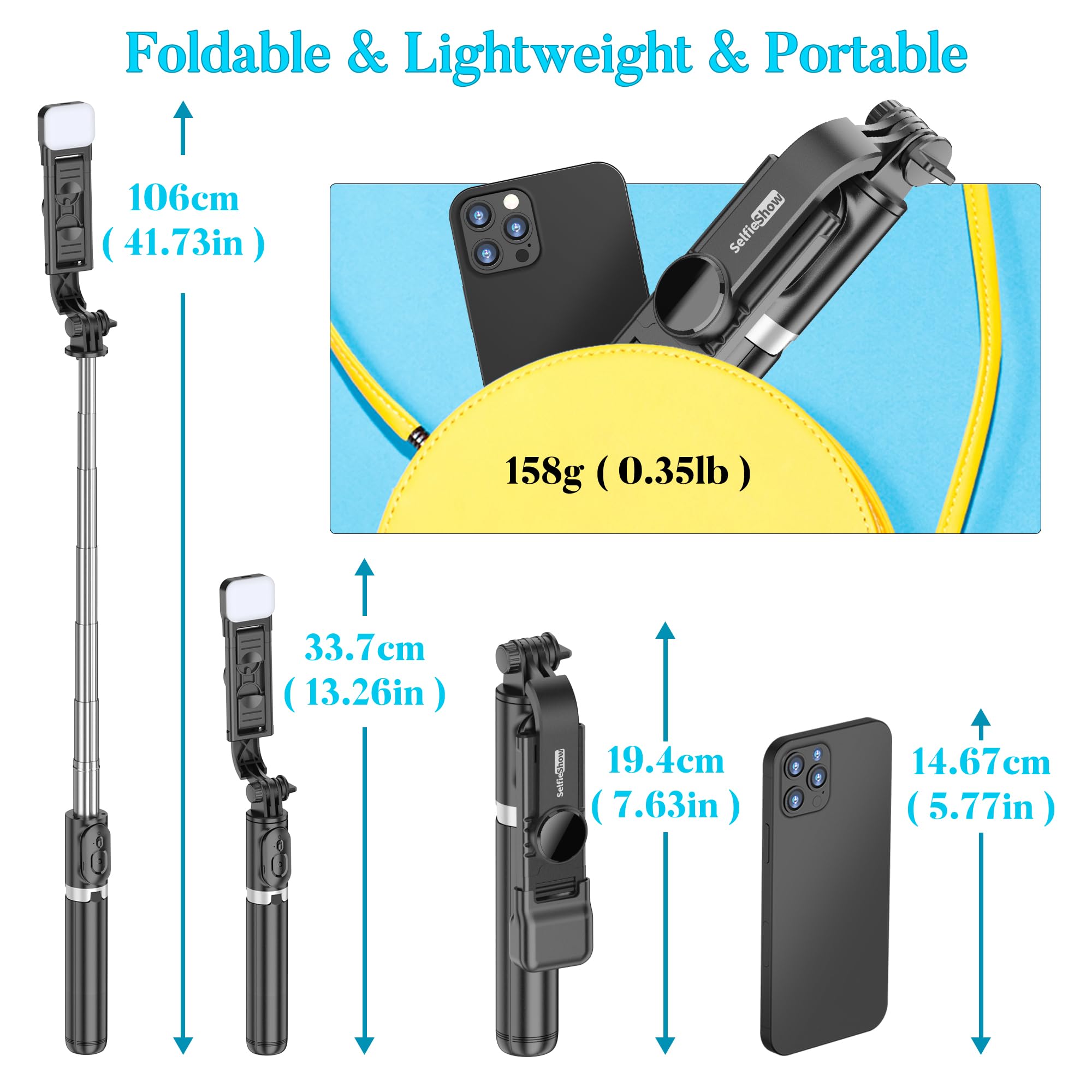 Selfie Stick Tripod, All in One Extendable & Portable iPhone Tripod Selfie Stick with Wireless Remote Compatible with iPhone 16 15 14 13 12 11 pro Xs Max 8 7, Galaxy Note10/S20/S10/OnePlus 9/9 PRO etc