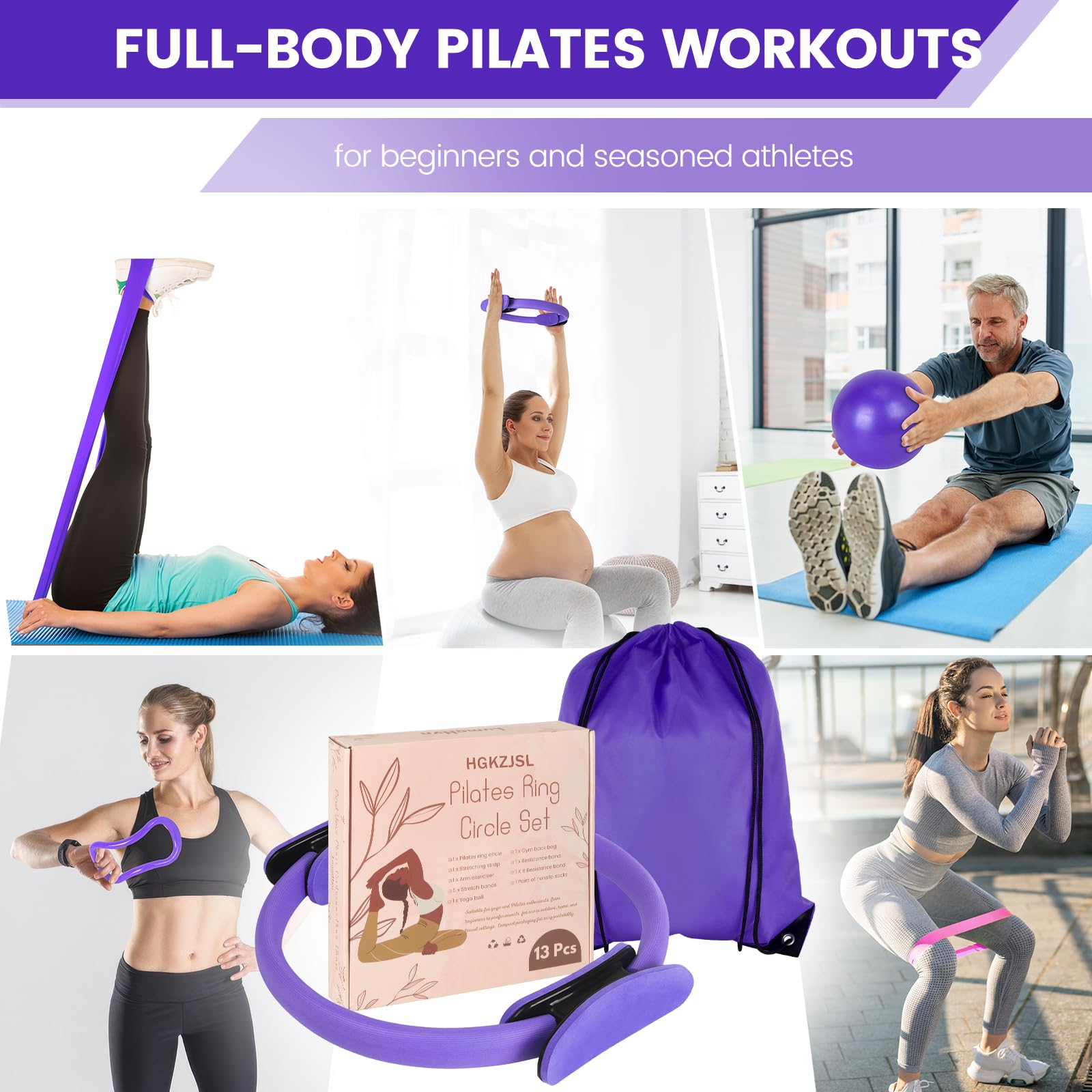 HGKZJSL Home Pilates Essentials Kit for Women,Pilates Equipment Set with 9 Inch Yoga Ball,Figure 8 Resistance Band,Pilates Bands & Accessories,Pilates Ring and Ball Set for Beginners Home Workouts