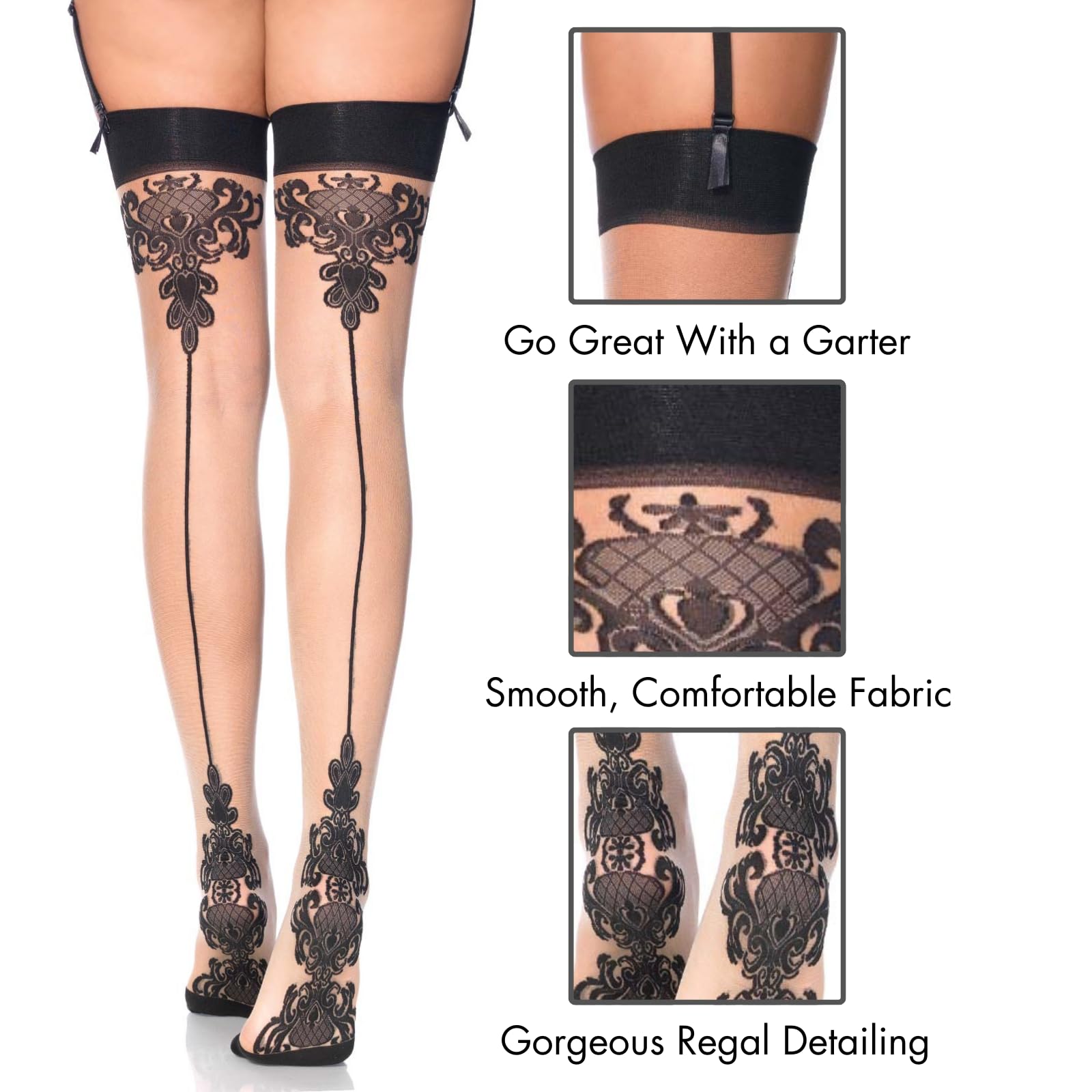 Leg Avenue Women's Contrast Top Cuban Heel Backseam Stockings: Nude/Black One Size
