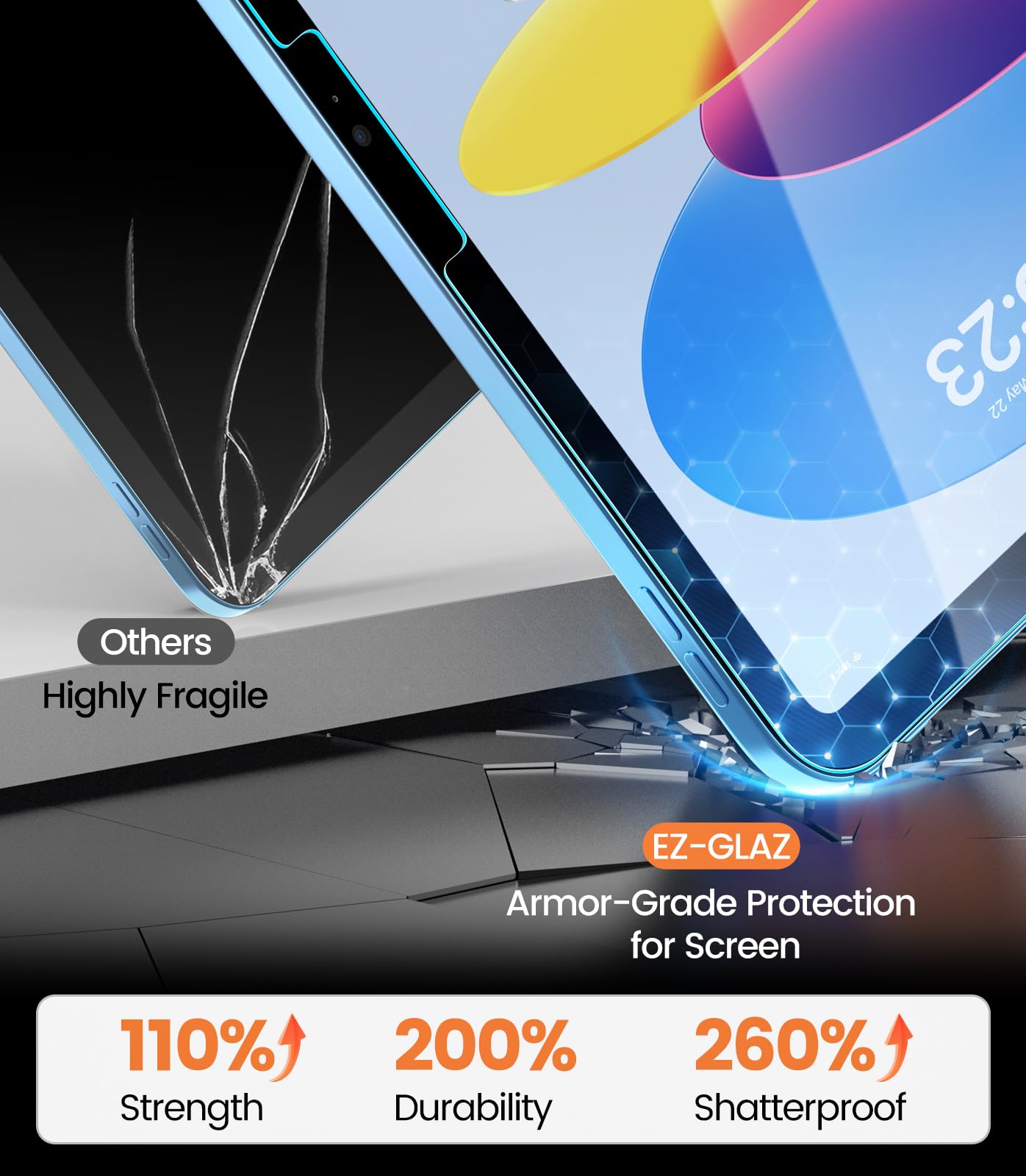 EZ-GLAZ-2 Pack Screen Protector for iPad 11th/10th Generation A16 (11/10.9 Inch, 2025/2022), 9H+ Hardness Tempered Glass with Easy Application Tray, Support Apple Pencil, Case Compatible, HD Clear