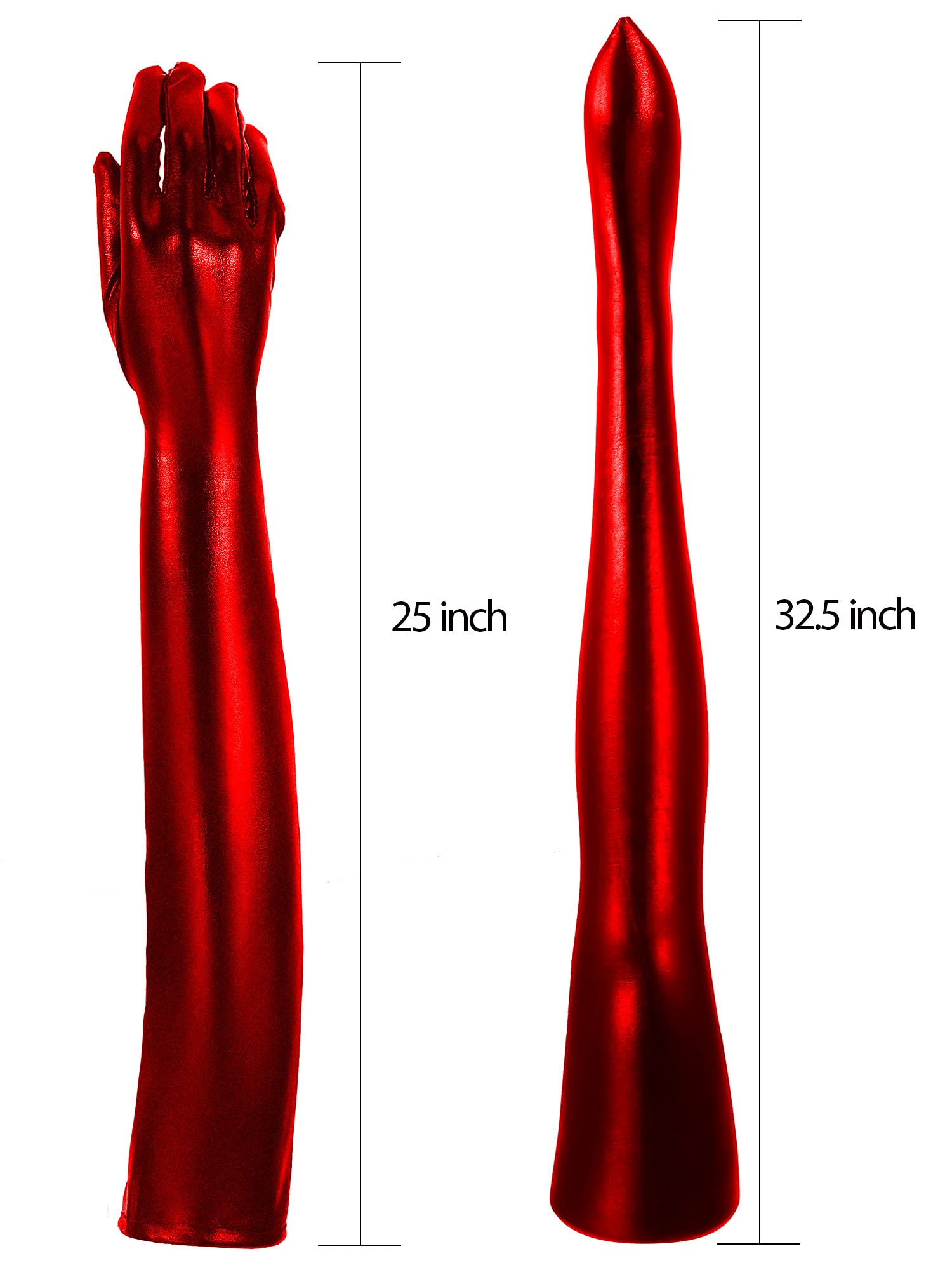 SATINIOR Women's Carnival Halloween Costume Elastic Spandex Shiny Wet Long Gloves and Thigh High Stockings: Red