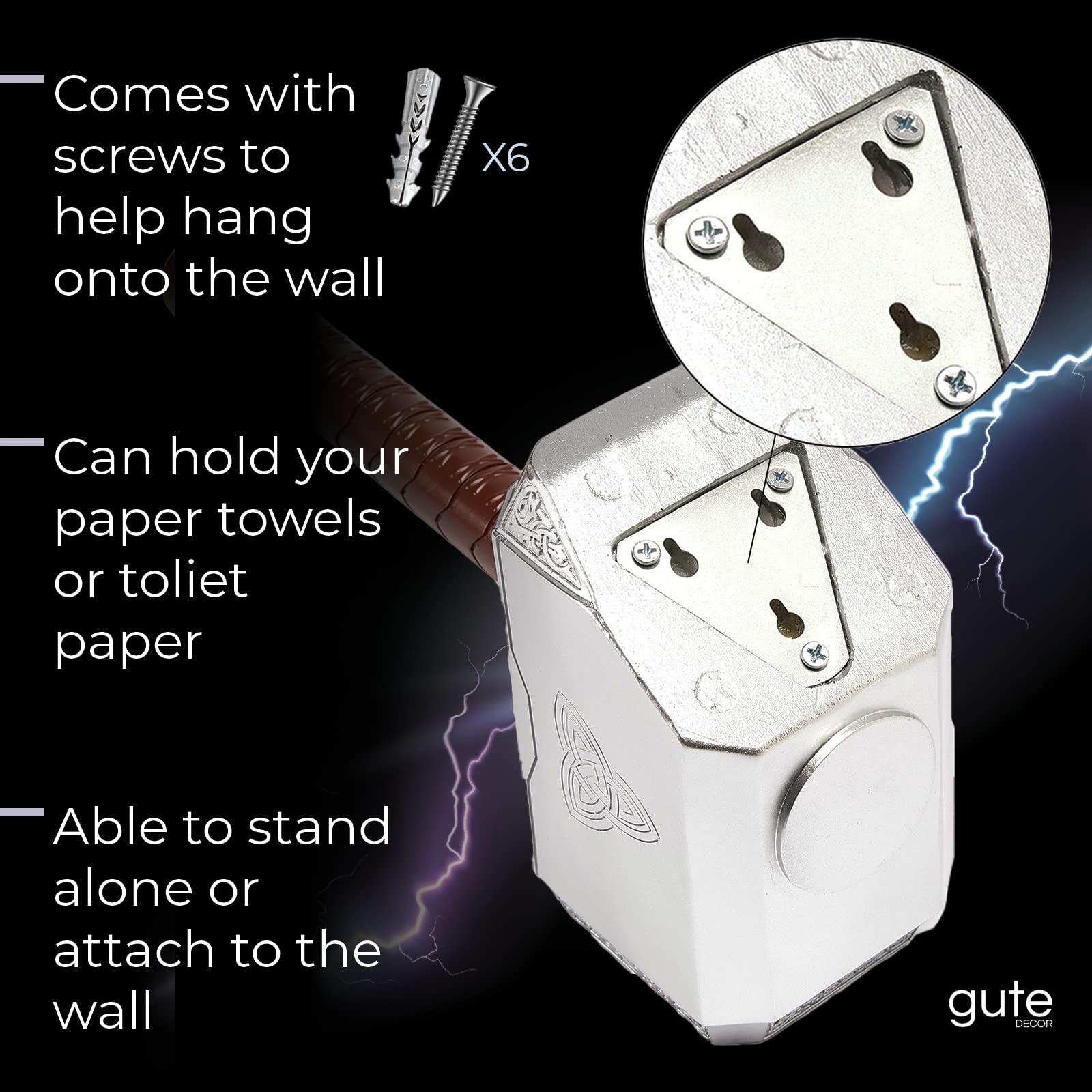 Thor's Hammer Mjolnir Toilet Paper Roll Holder Gag, Stocking Stuffer - Channel The Power of Mighty Thor Themed Bathroom Decor - Mounting Slots Included, Papertowel, Perfect Novelty Gifts