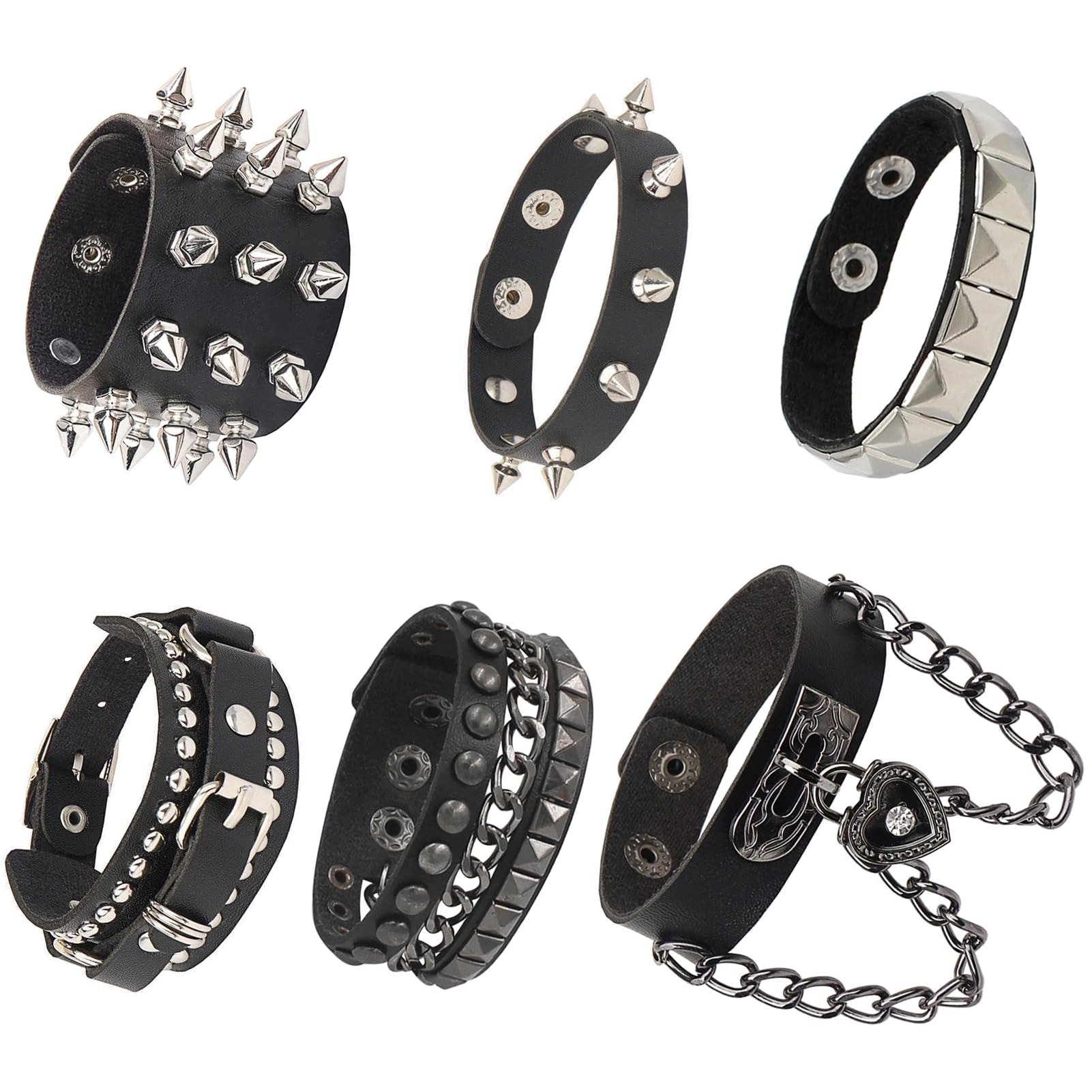 ZKLYPJ 6Pcs Punk Goth PU Leather Bracelet Studded Spike Rivet Buckle Wristband Cuff Bangle Black Gothic Steampunk for Men Women Unisex 80s Cool Rock Style Party Favors Jewelry Cosplay Night Club Sexy Gift Halloween Christmas Accessories: ZKLYPJ 6Pcs Punk Goth PU Leather Bracelet Studded Spike Rivet Buckle Wristband Cuff Bangle Black Gothic Steampunk for Men Women Unisex 80s Cool Rock Style Party Favors Jewelry Cosplay Night Club Sexy Gift Halloween Christmas Accessories