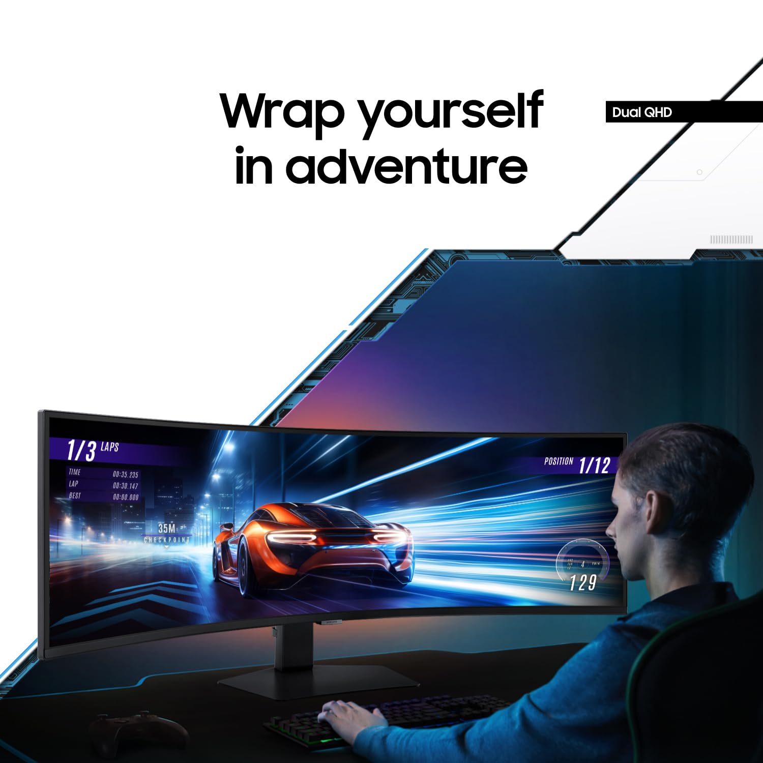 SAMSUNG 49" Odyssey G9 Series 1000R Curved Gaming Monitor LS49CG954ENXZA, DQHD, 1ms(GtG), VESA DisplayHDR 1000, 240Hz, AMD FreeSync Premium Pro, Height Adjustable Stand, Ultrawide Screen, 2024: DP and HDMI Cable