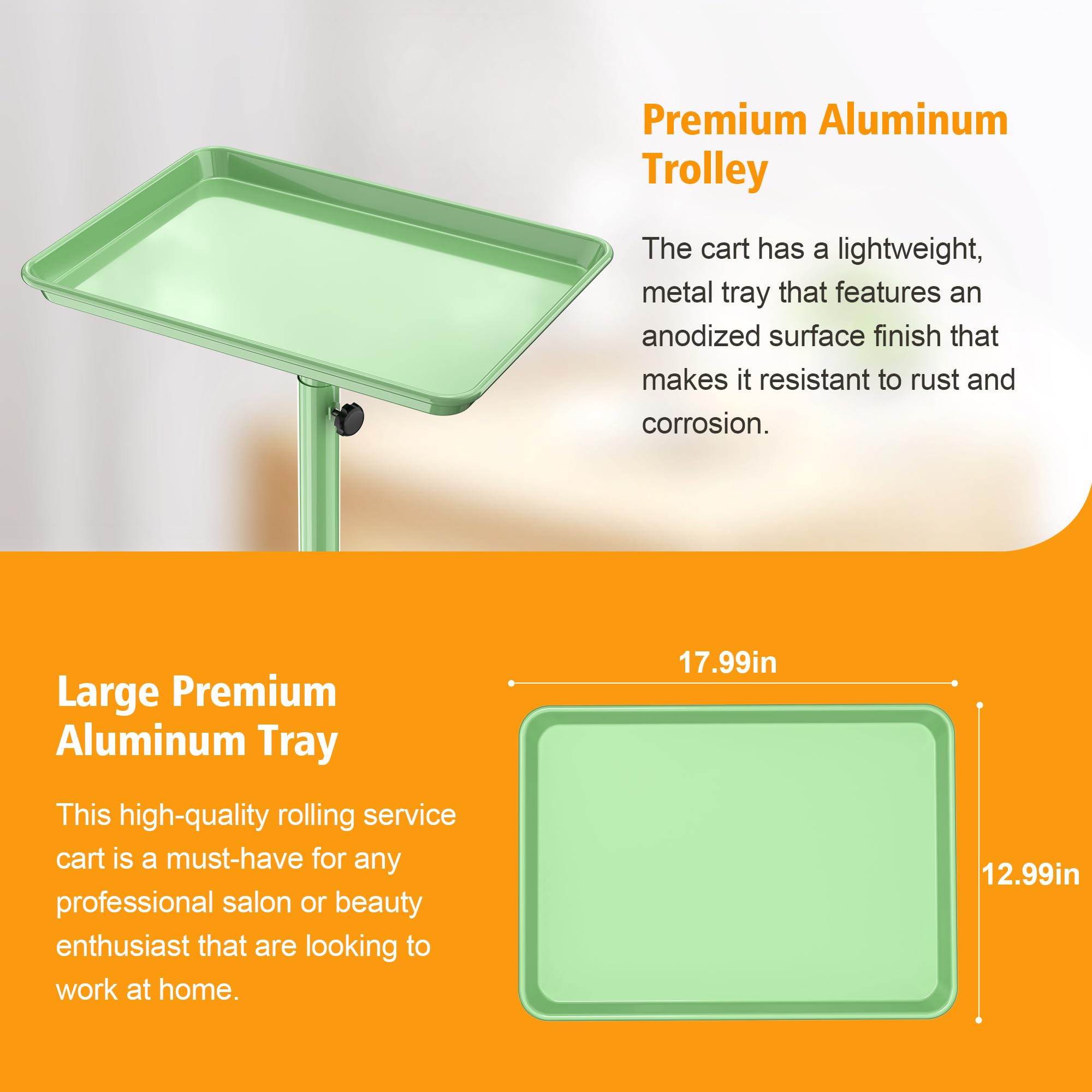 DEER BEAUTY Salon Tray on Wheels - Premium Aluminum Tattoo Tray Rolling Trolley - Adjustable Salon Service Rolling Tray Hairdresser Cart with Clinic Spa Rolling Tray Wheels ()