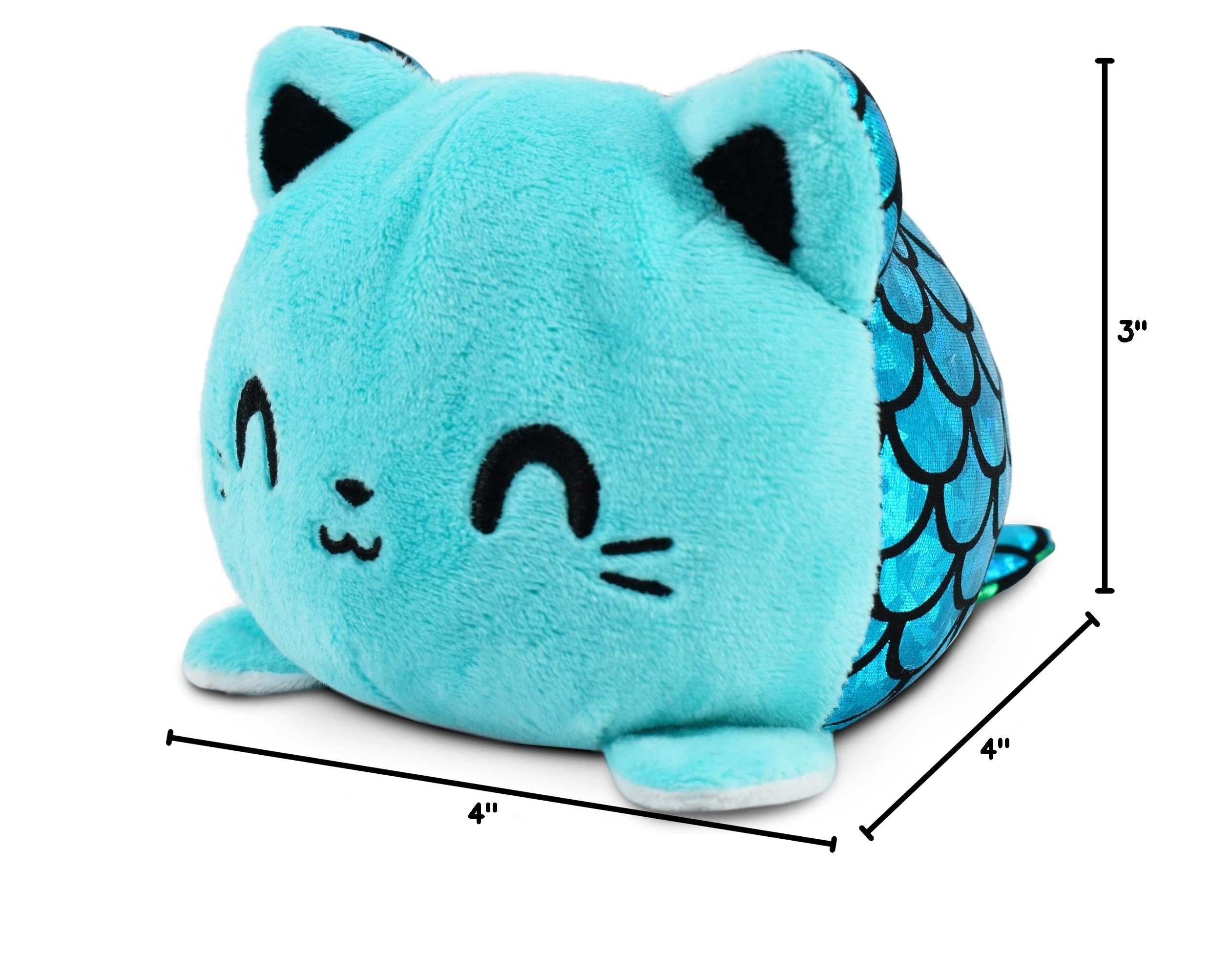 TeeTurtle - The Original Reversible Cat Plushie - Black + Pumpkin - Cute Sensory Fidget Stuffed Animals That Show Your Mood - Perfect for Halloween!: Blue + White Mercat