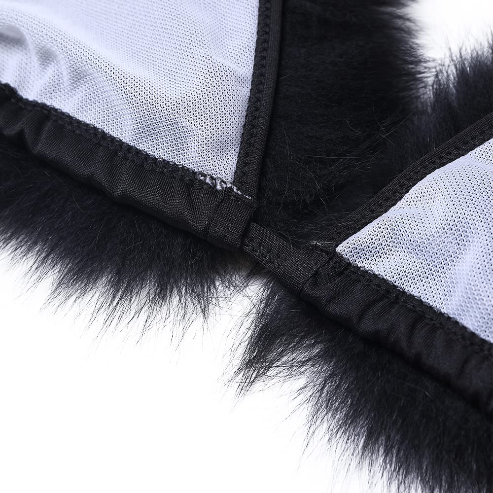 ZOSCGJMY Women's Faux Fur Halter String Triangle Bikini Sets Two Piece Swimsuits: One Size Black