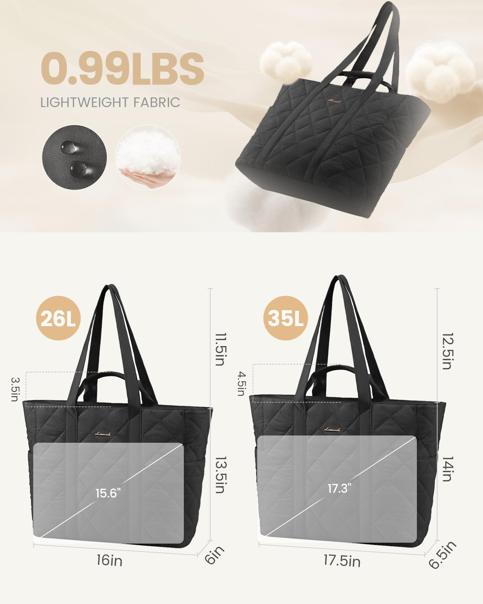 LOVEVOOK Tote Bag for Women,Large Puffer Tote Bag with Zipper,Quilted Puffy Work Bag Purse for Travel Beach Gym Weekend