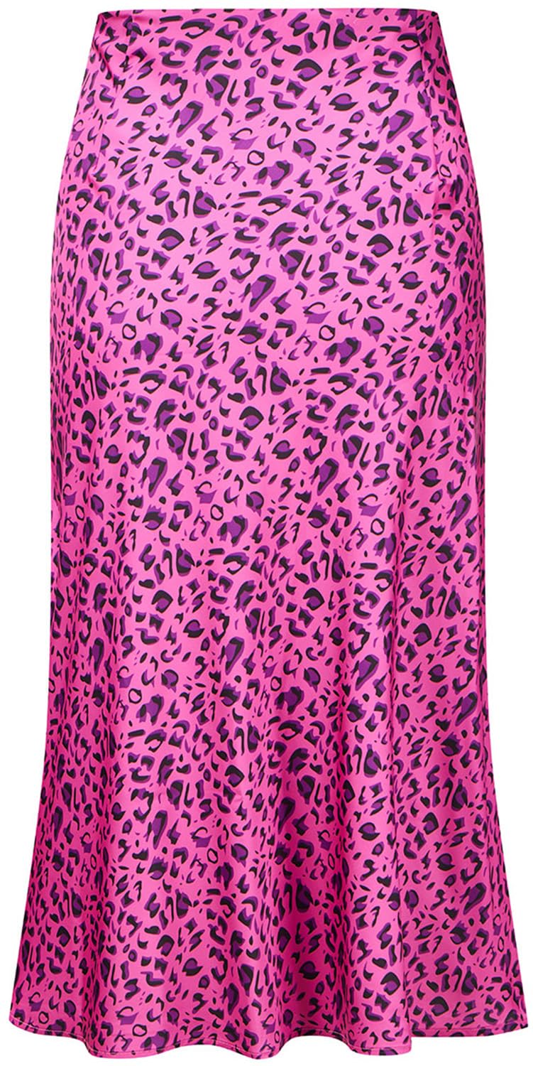Keasmto Leopard Skirt for Women Midi Length High Waist Silk Satin Elasticized Cheetah Casual Ladies Skirts thumbnail 2